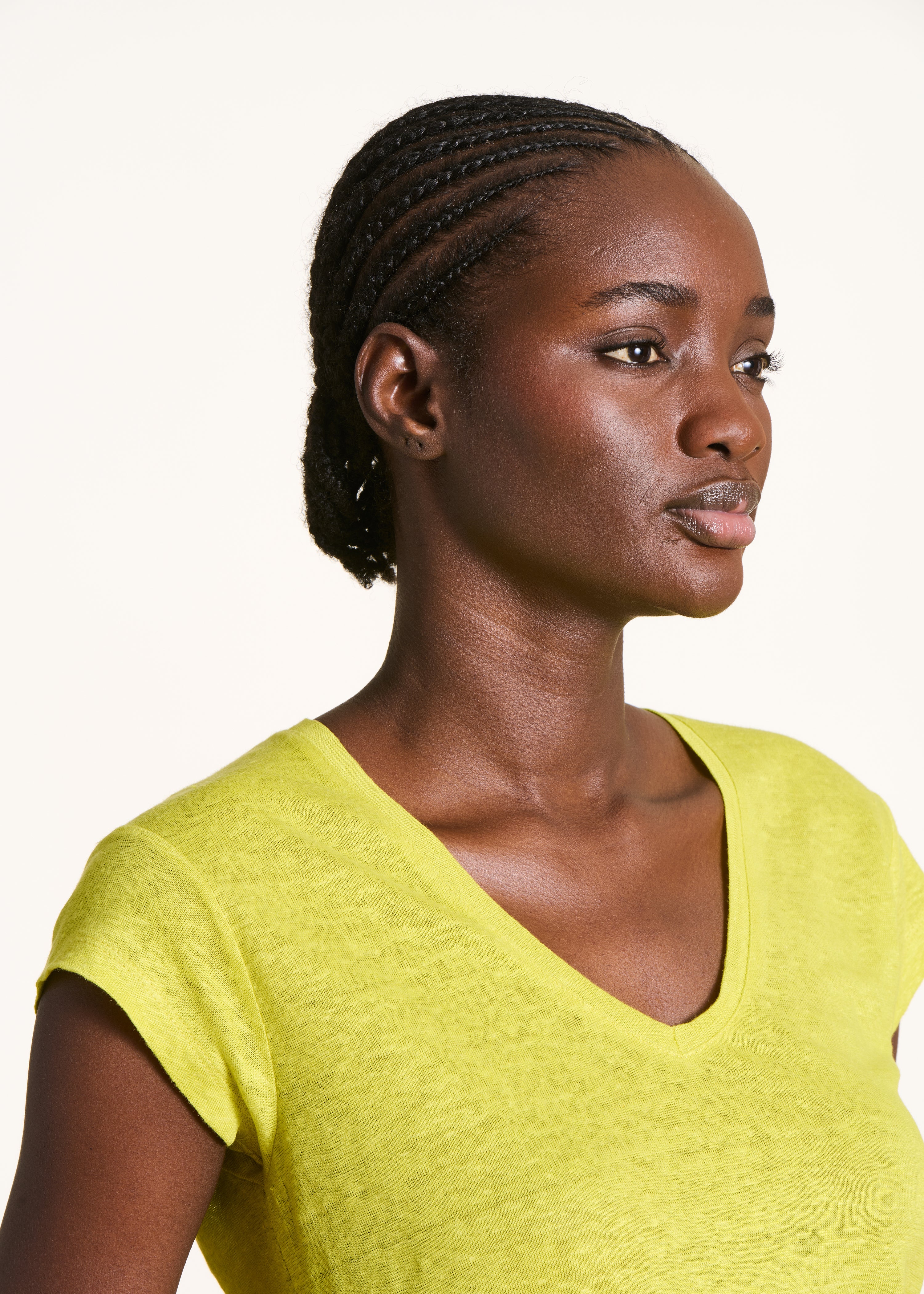 T-shirt vert anis en lin manches courtes