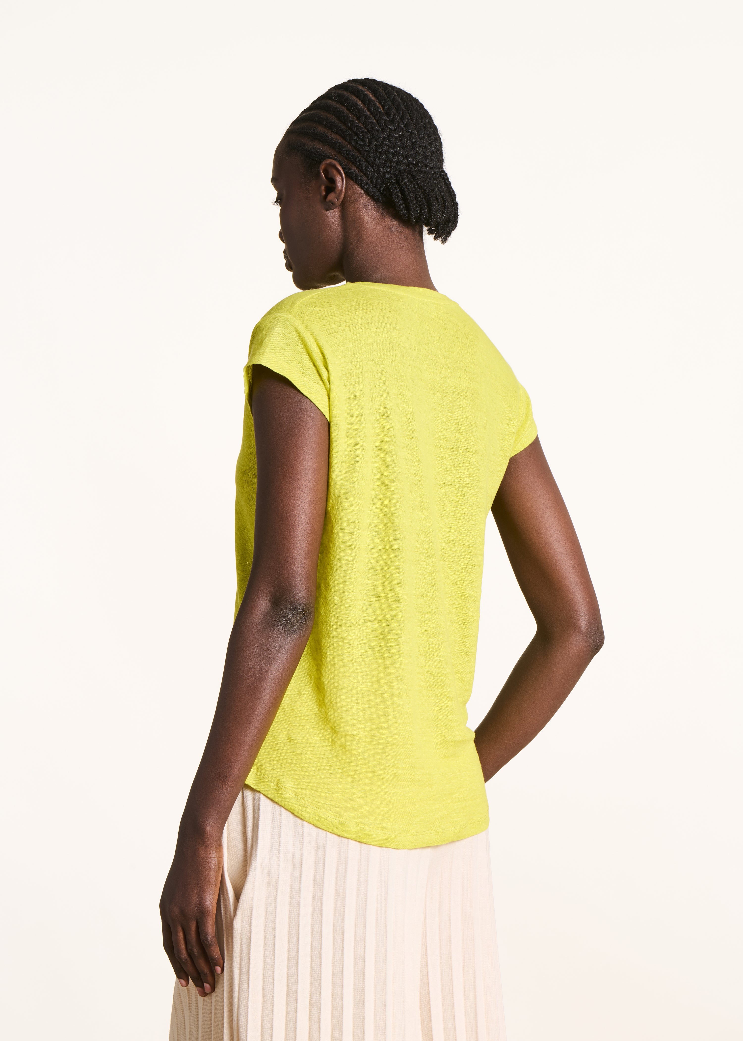 T-shirt vert anis en lin manches courtes