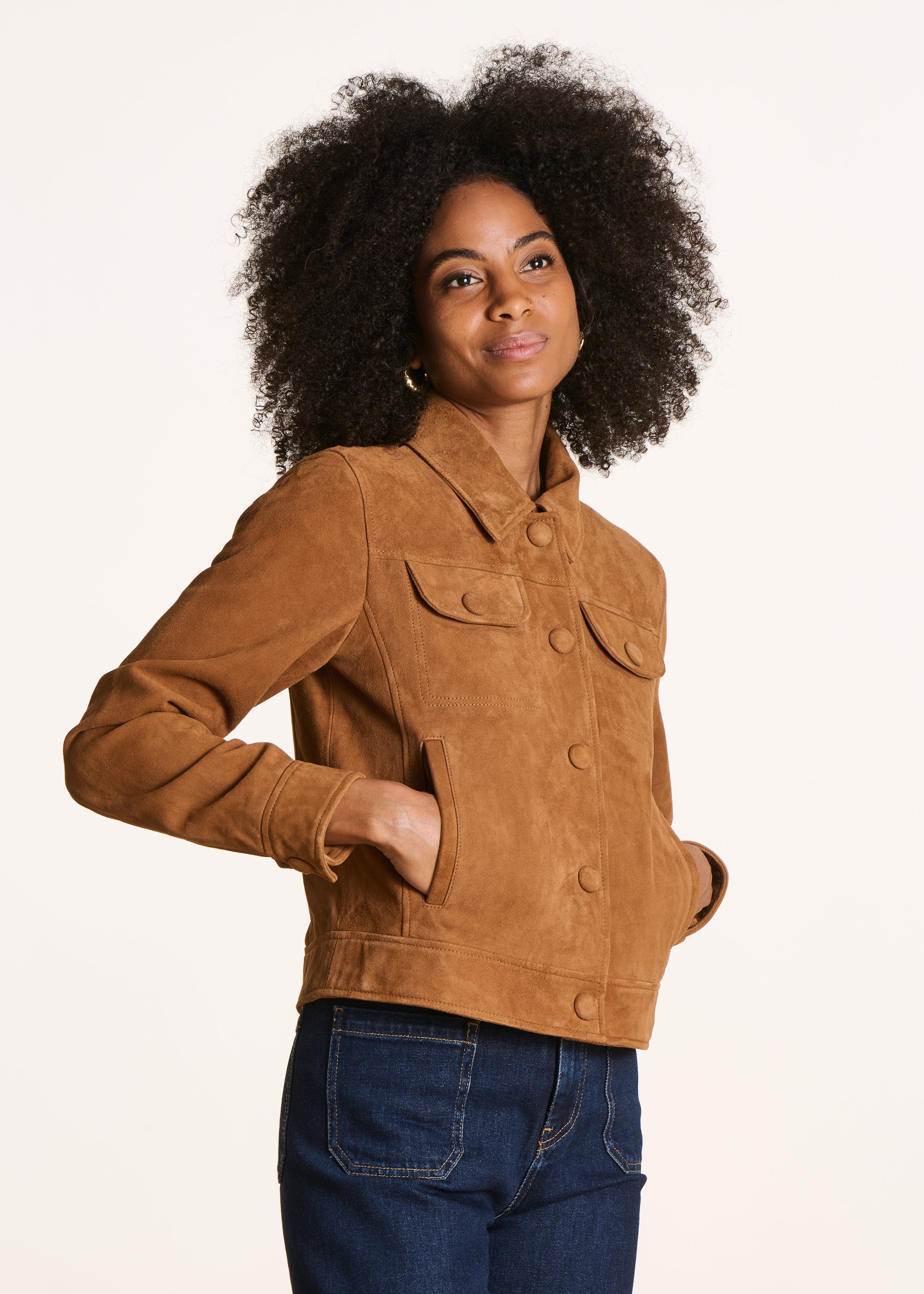 Kurze Camel-Jacke aus Wildleder