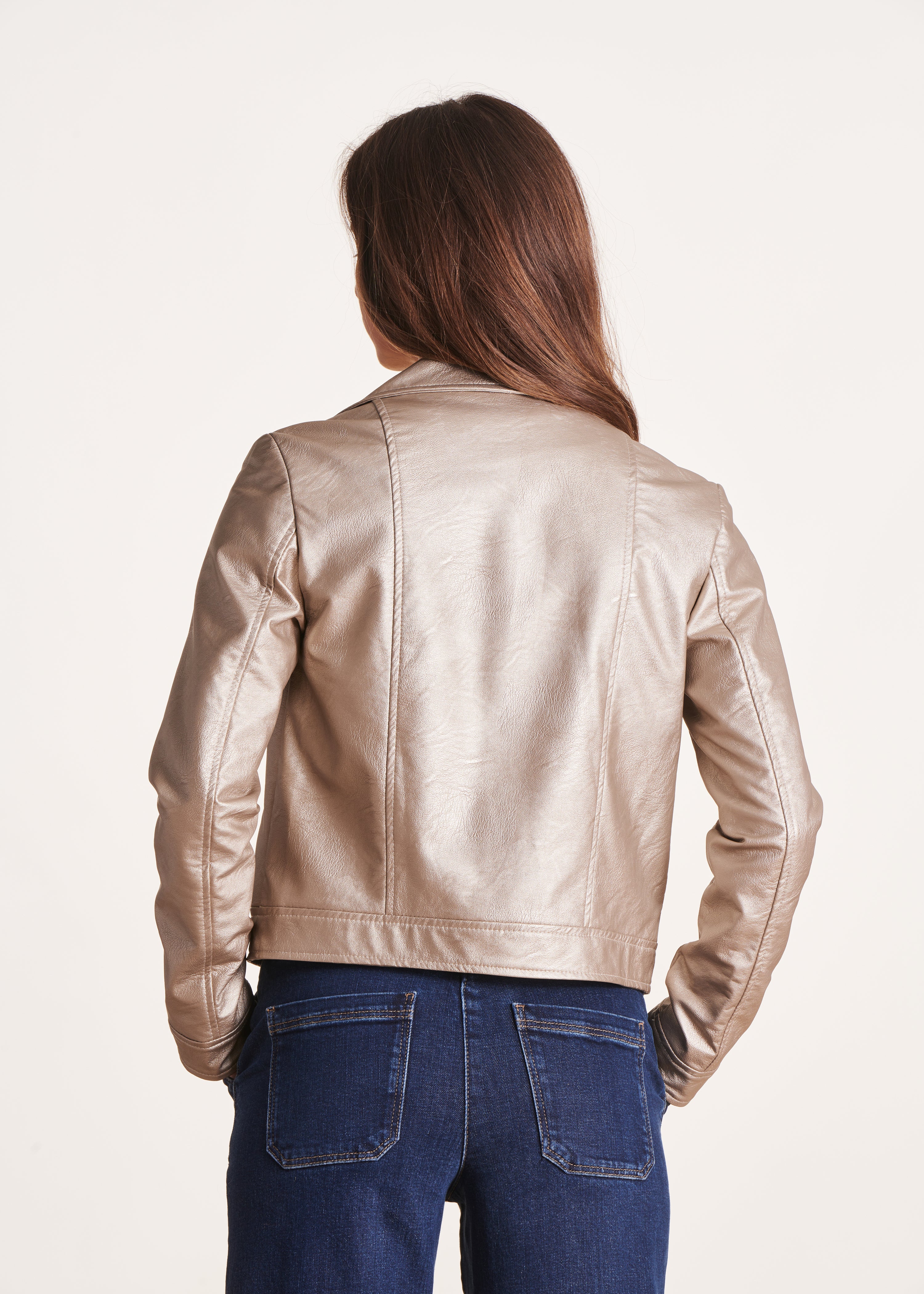 Beigefarbene, irisierende, kurze Jacke im Biker-Stil