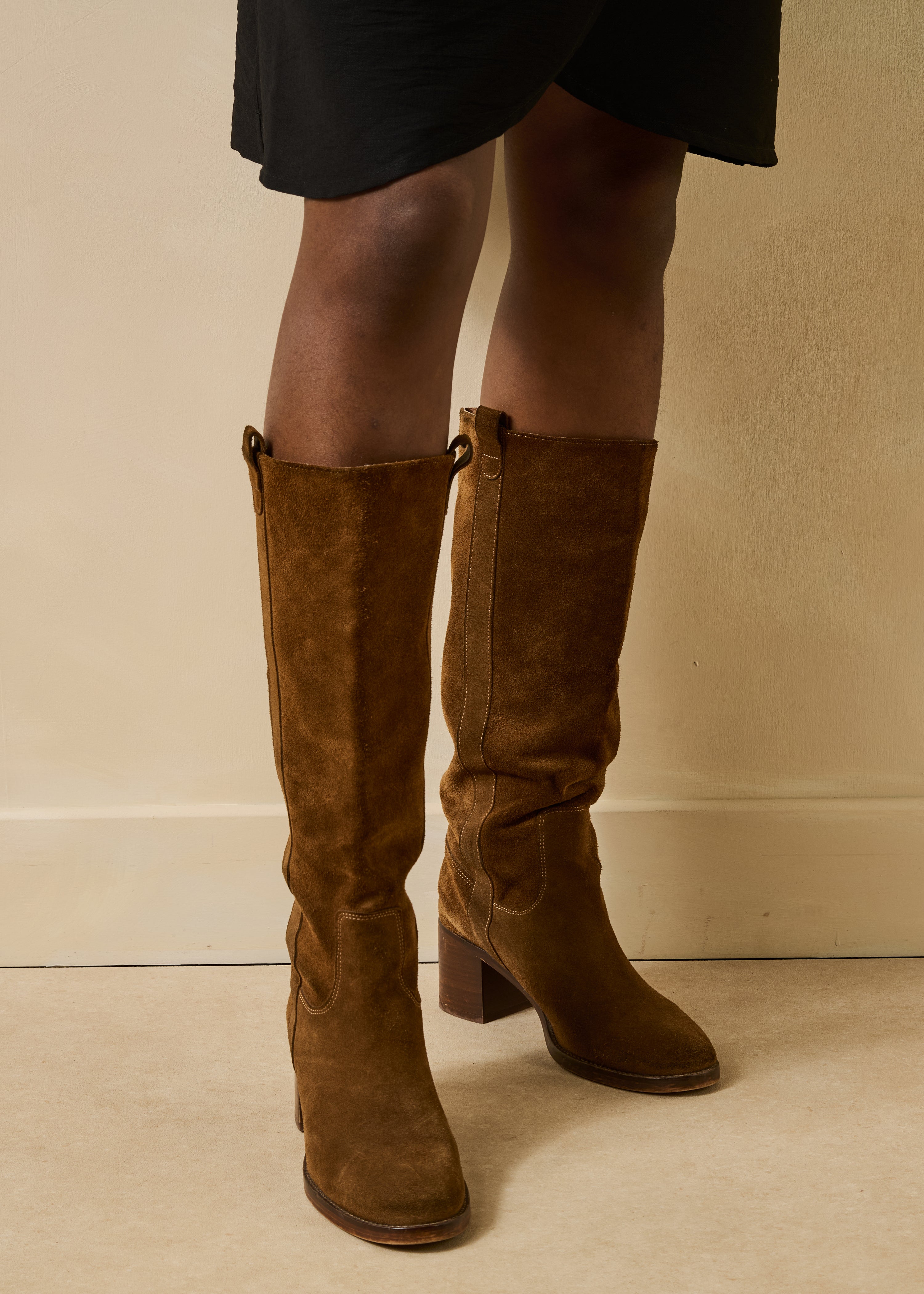 Brown leather heeled boots