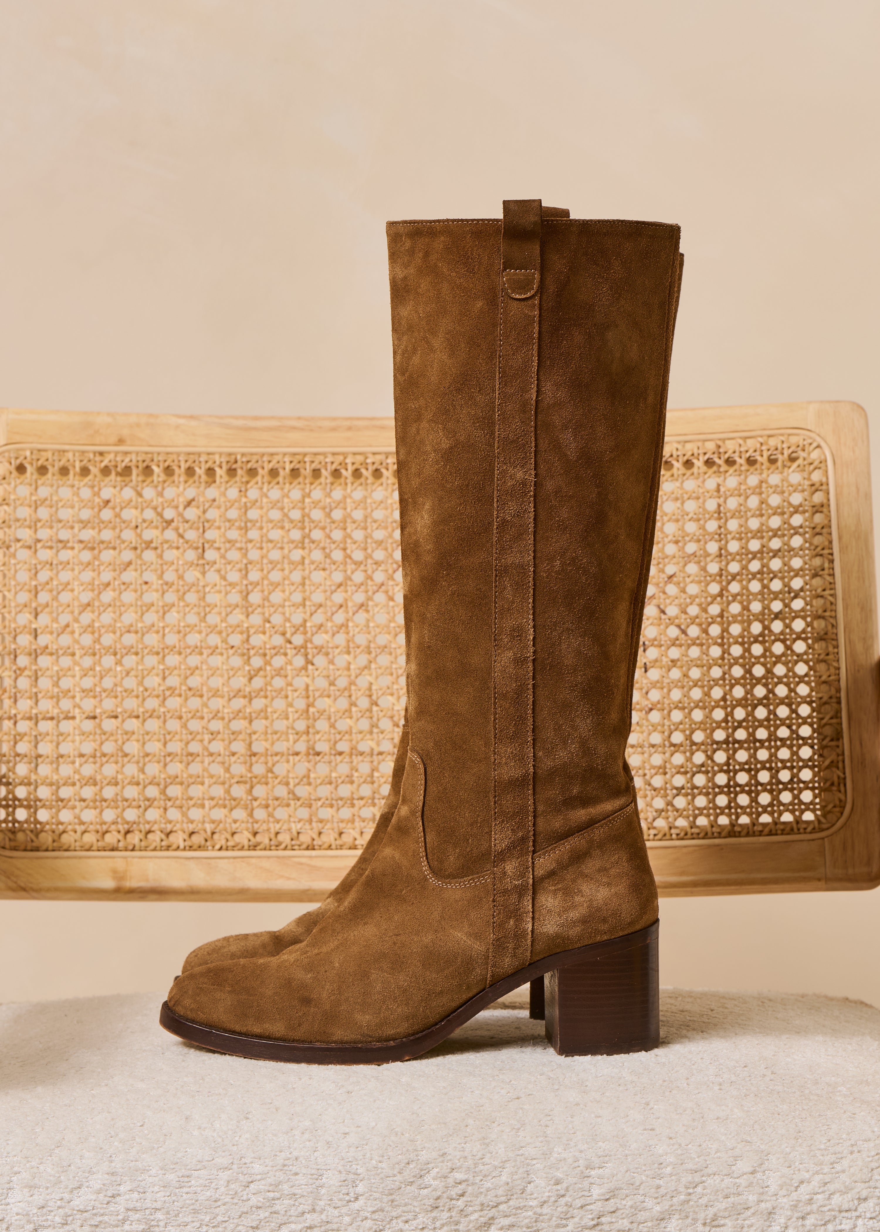 Brown leather heeled boots