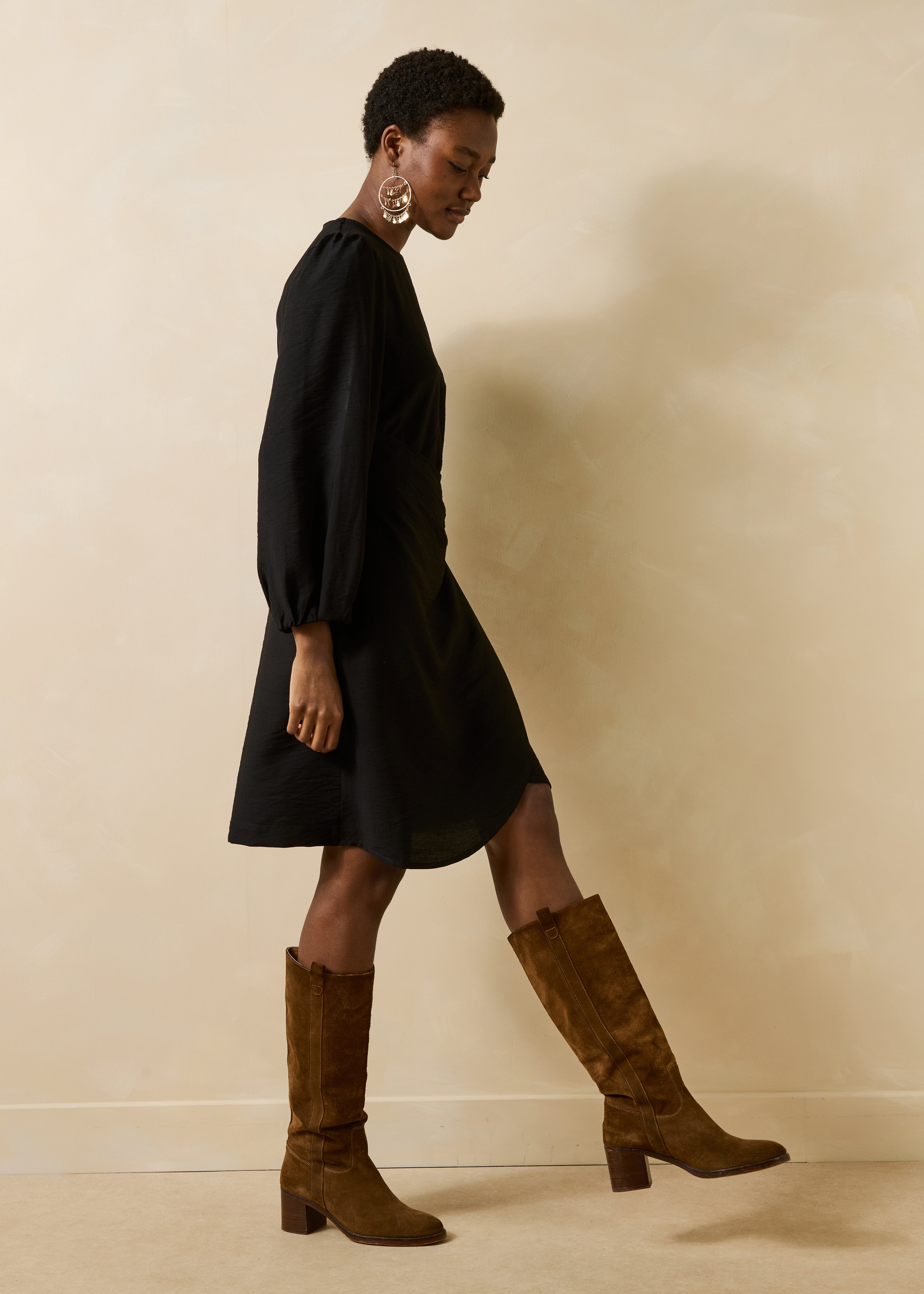 Brown leather heeled boots