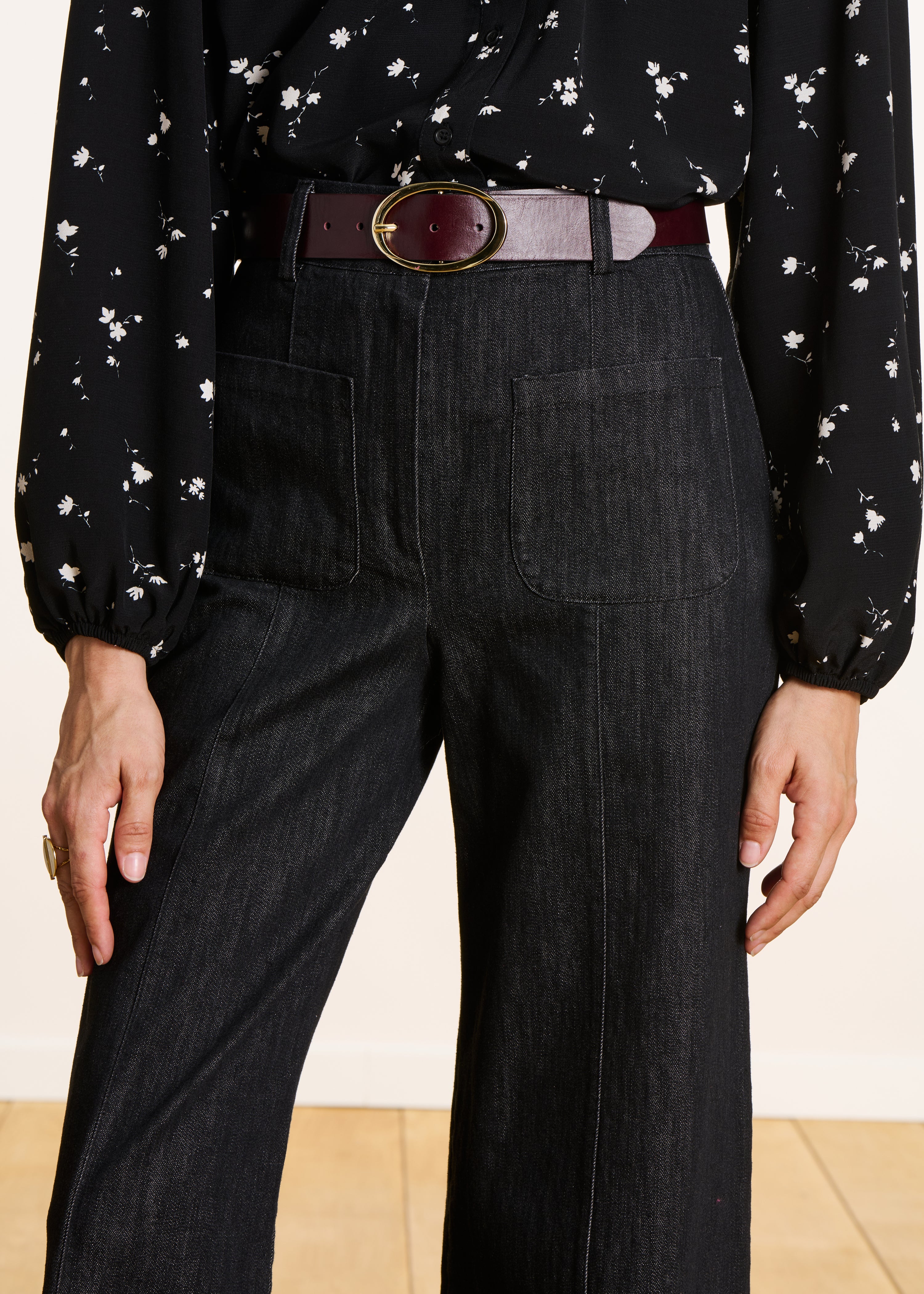 black high-waisted jeans