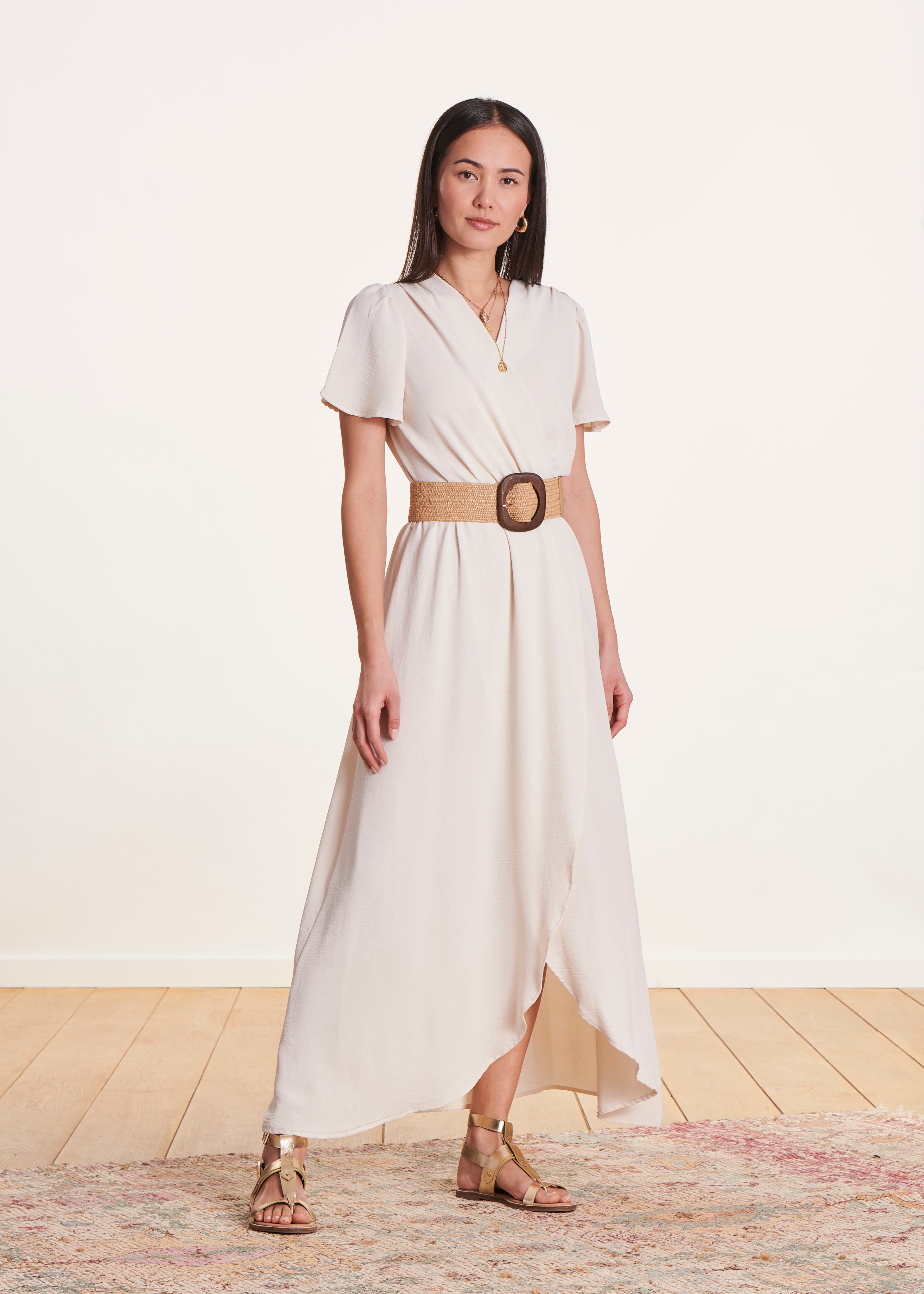 Robe longue écrue faux portefeuille