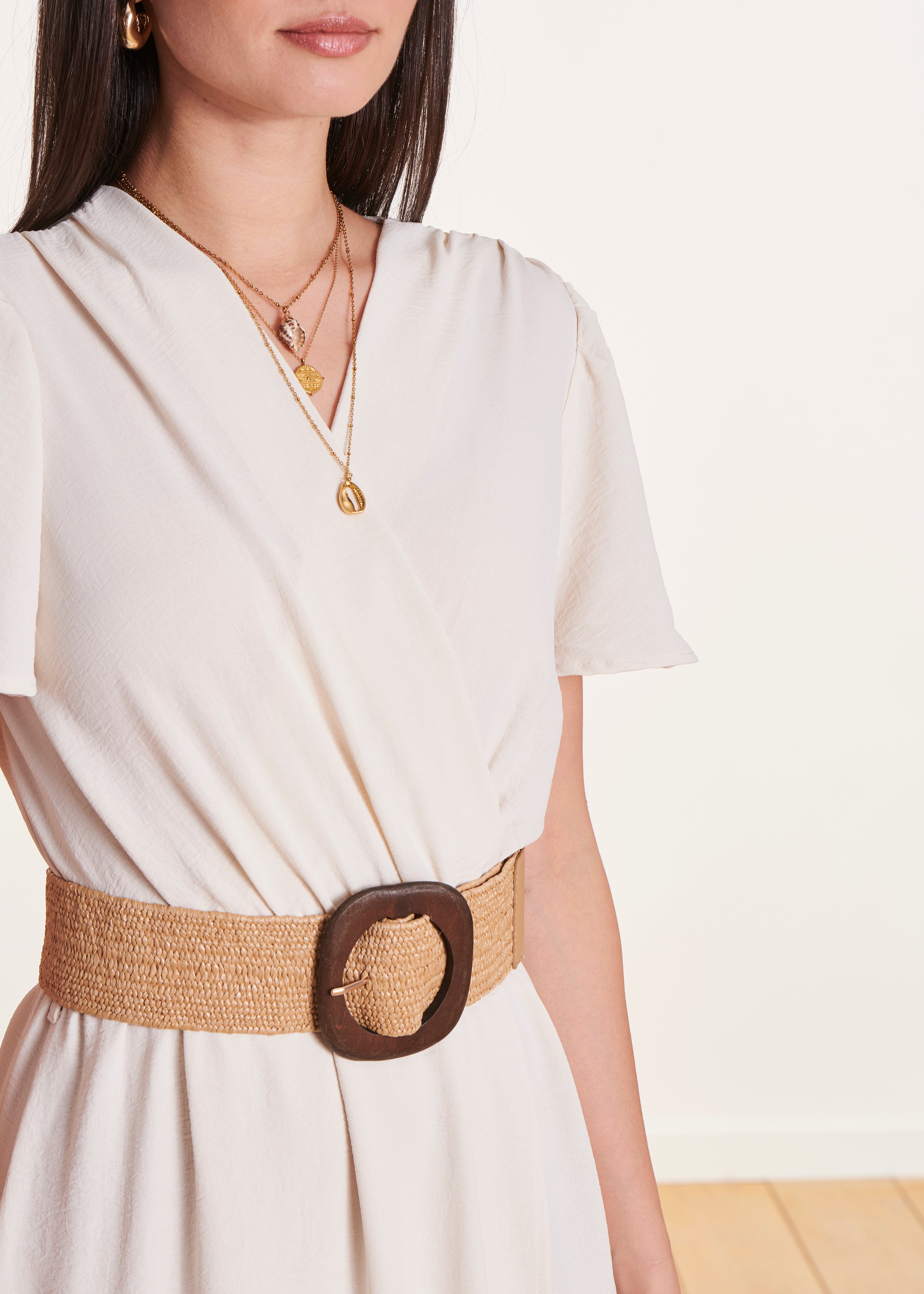 Robe longue écrue faux portefeuille