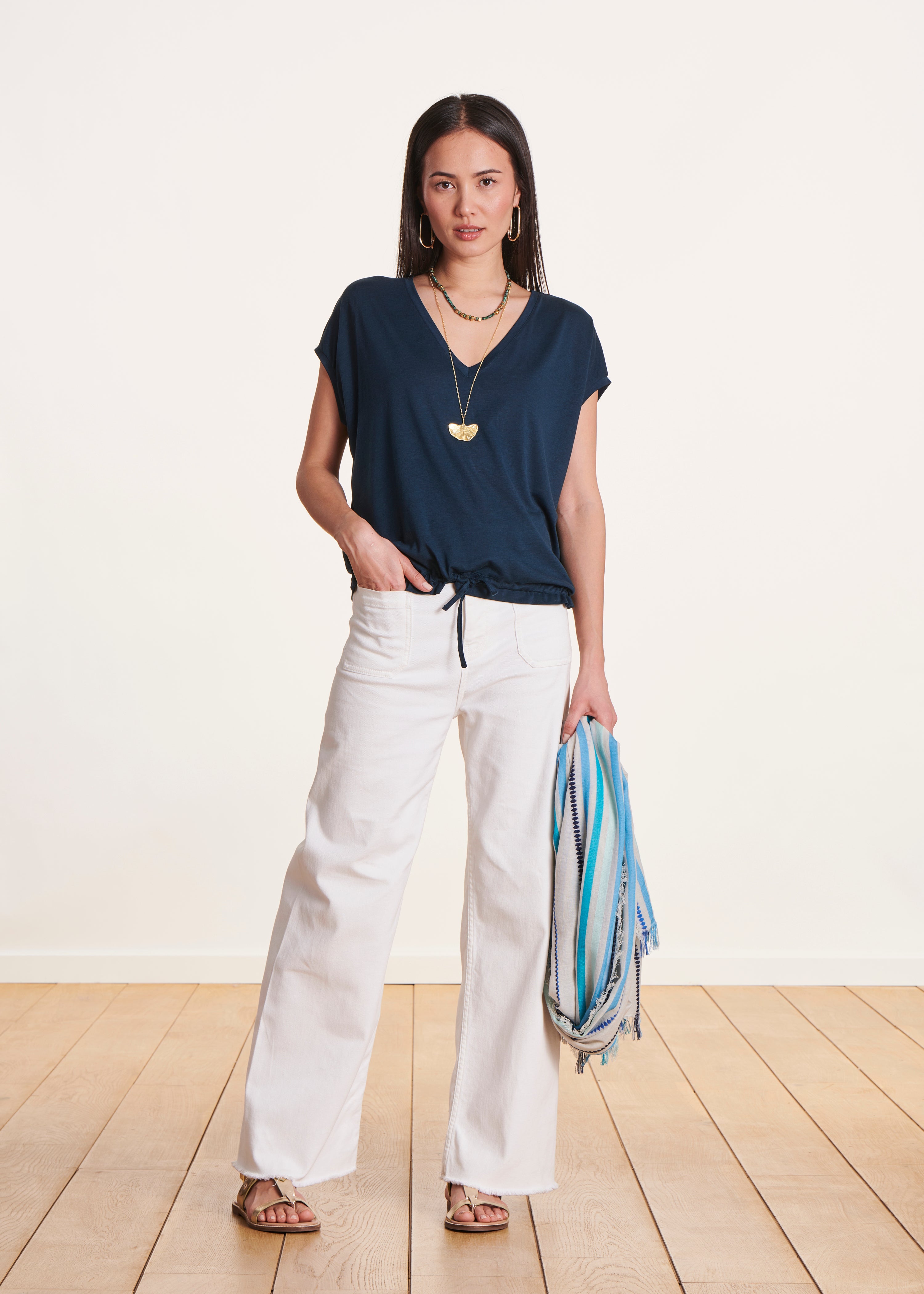 Petrol blue short-sleeved lyocell blousant T-shirt
