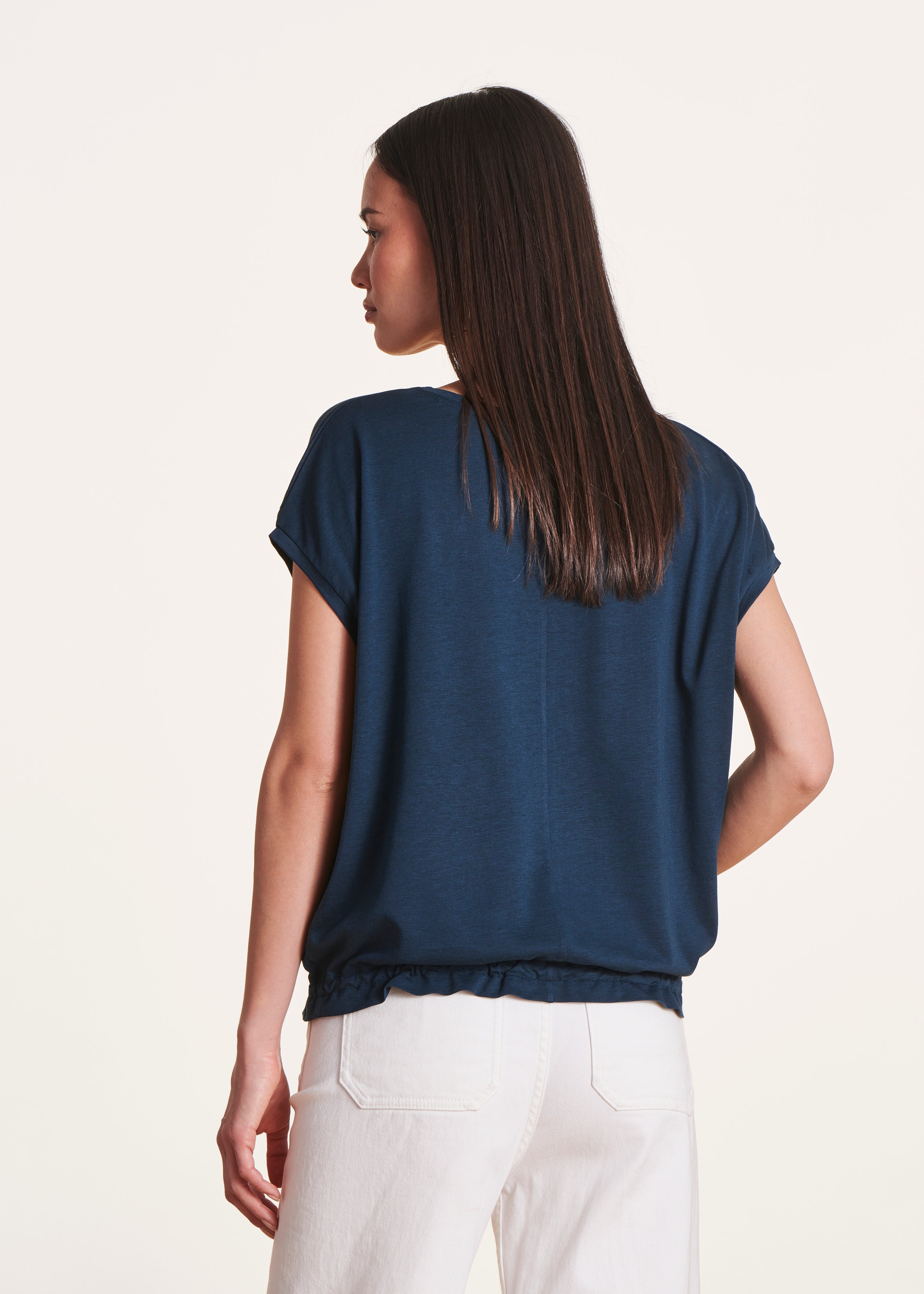 Petrol blue short-sleeved lyocell blousant T-shirt