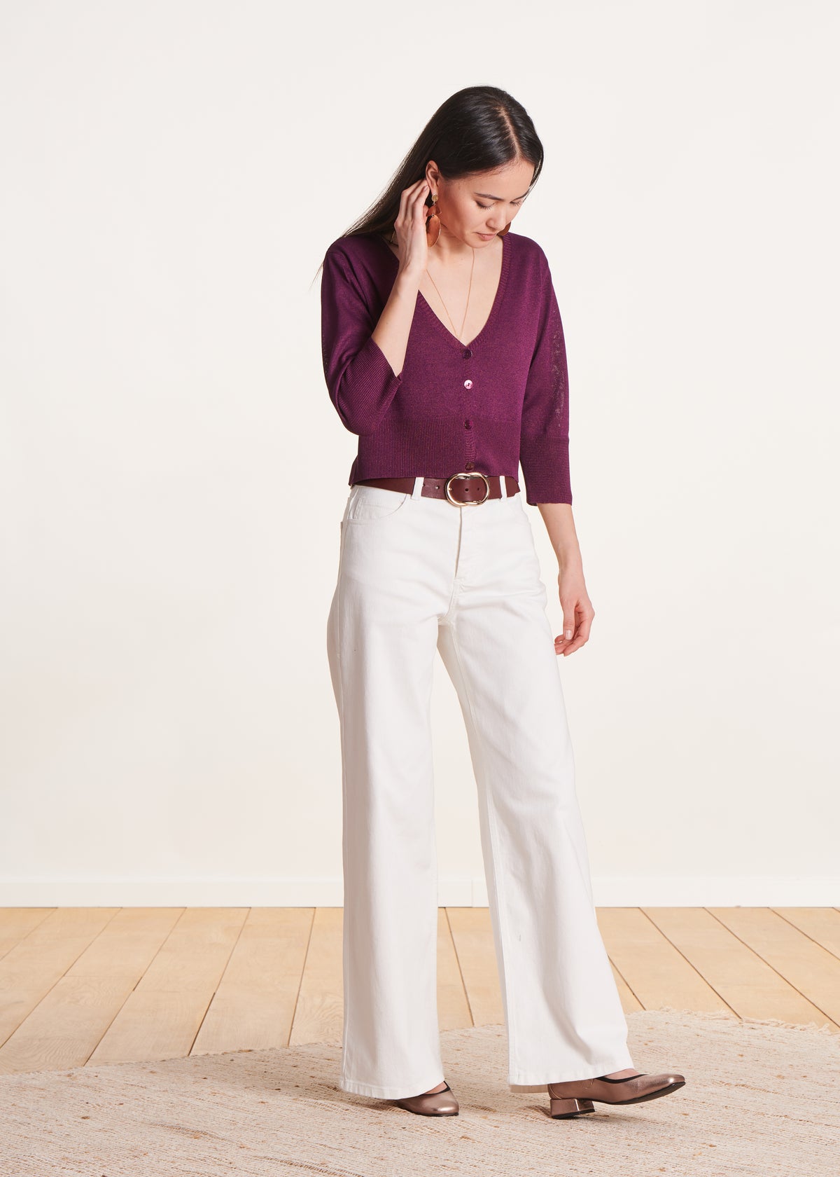 Ceinture aubergine en cuir boucle fantaisie
