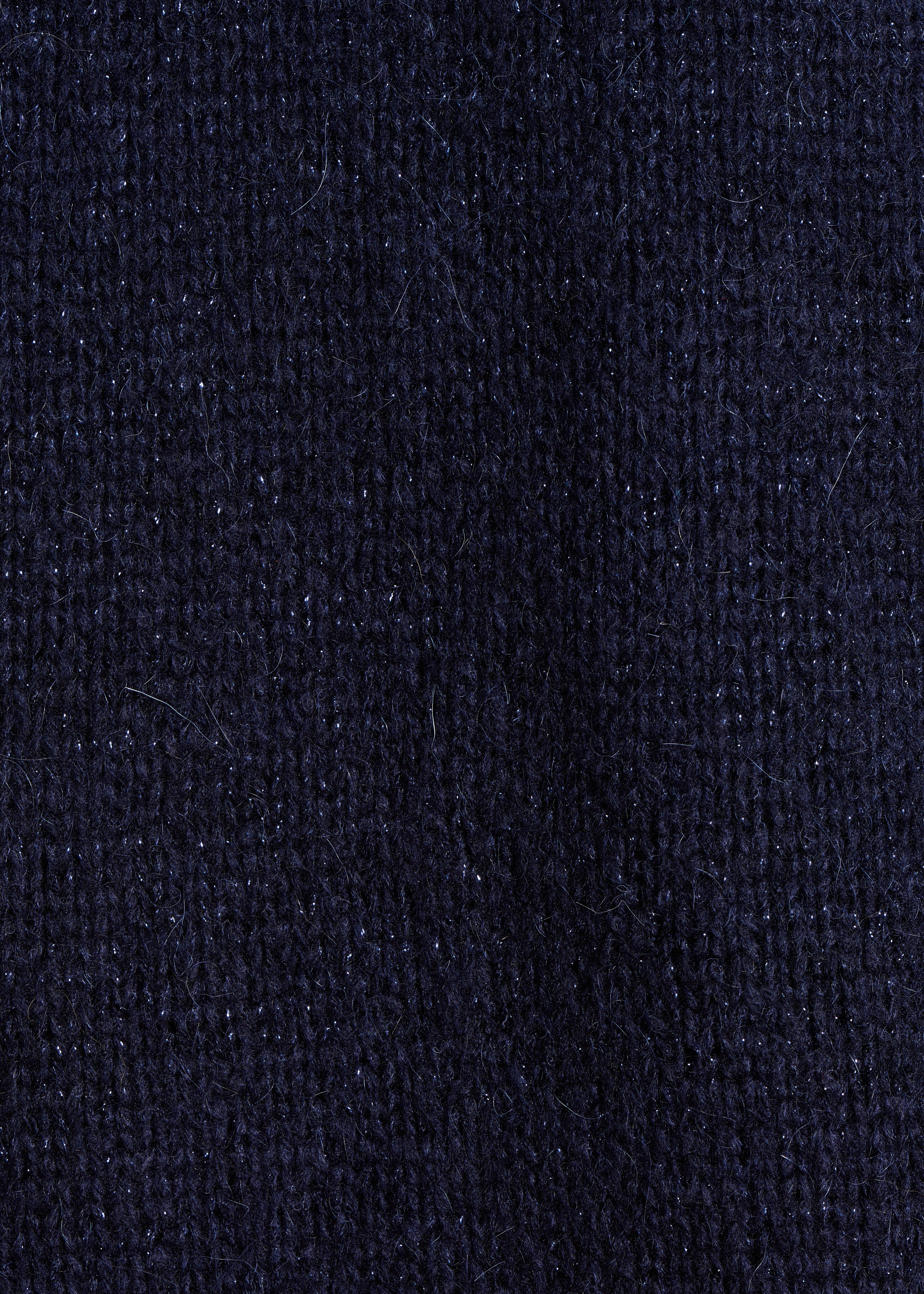 Marineblaue, halblange Oversize-Weste aus irisierender Maschenware
