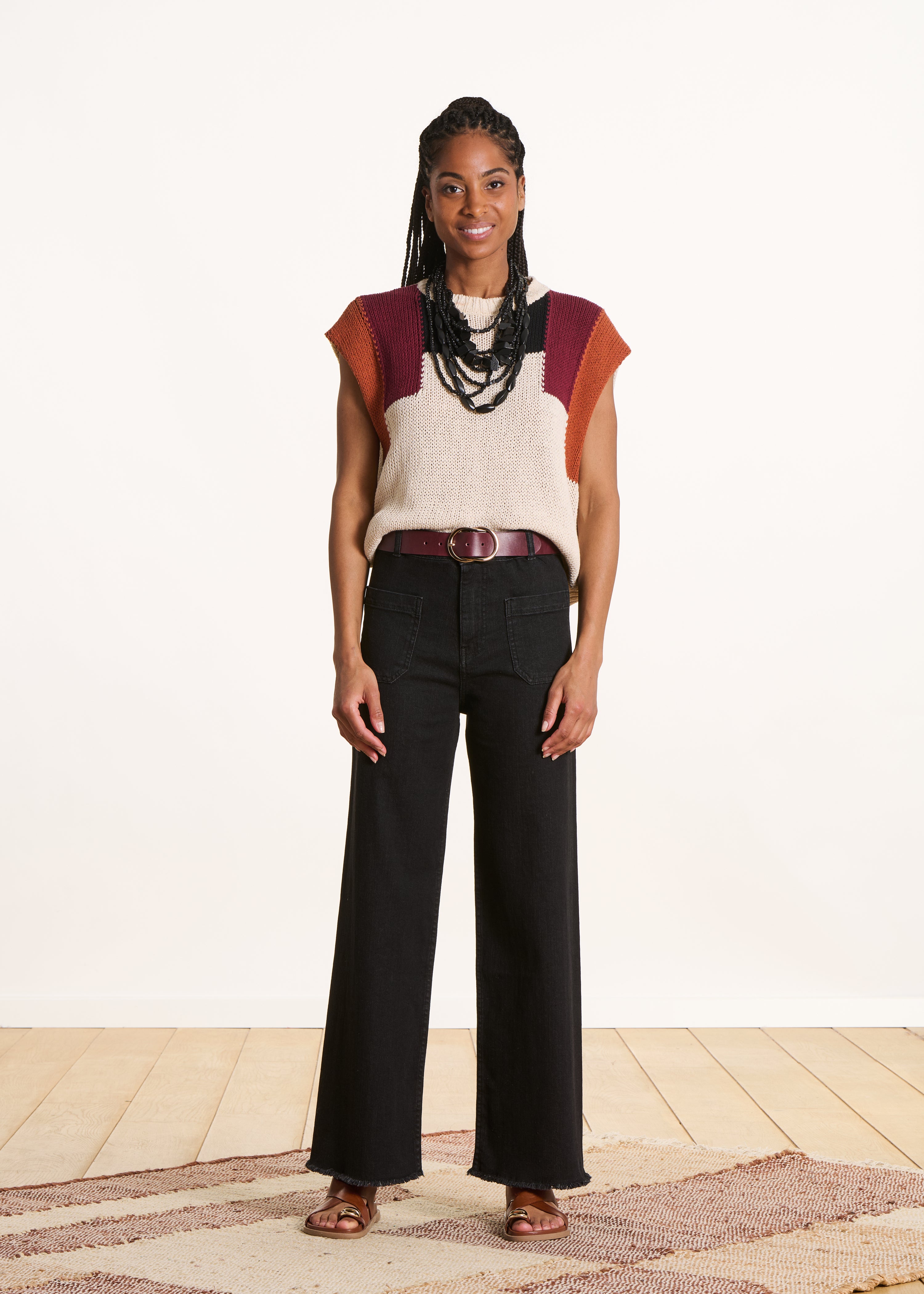 Jean flare noir taille haute en coton biologique
