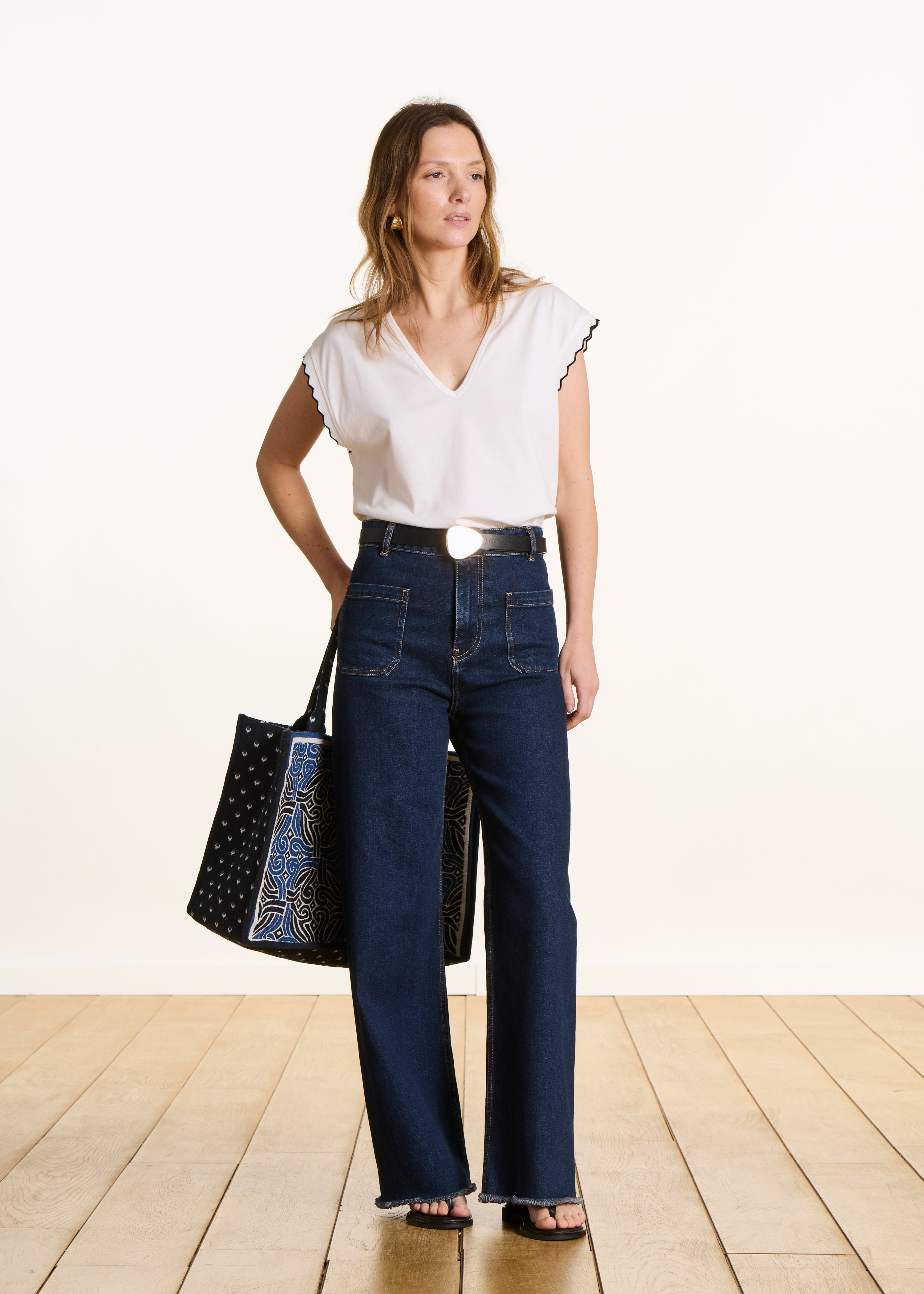 Jean flare brut taille haute en coton biologique