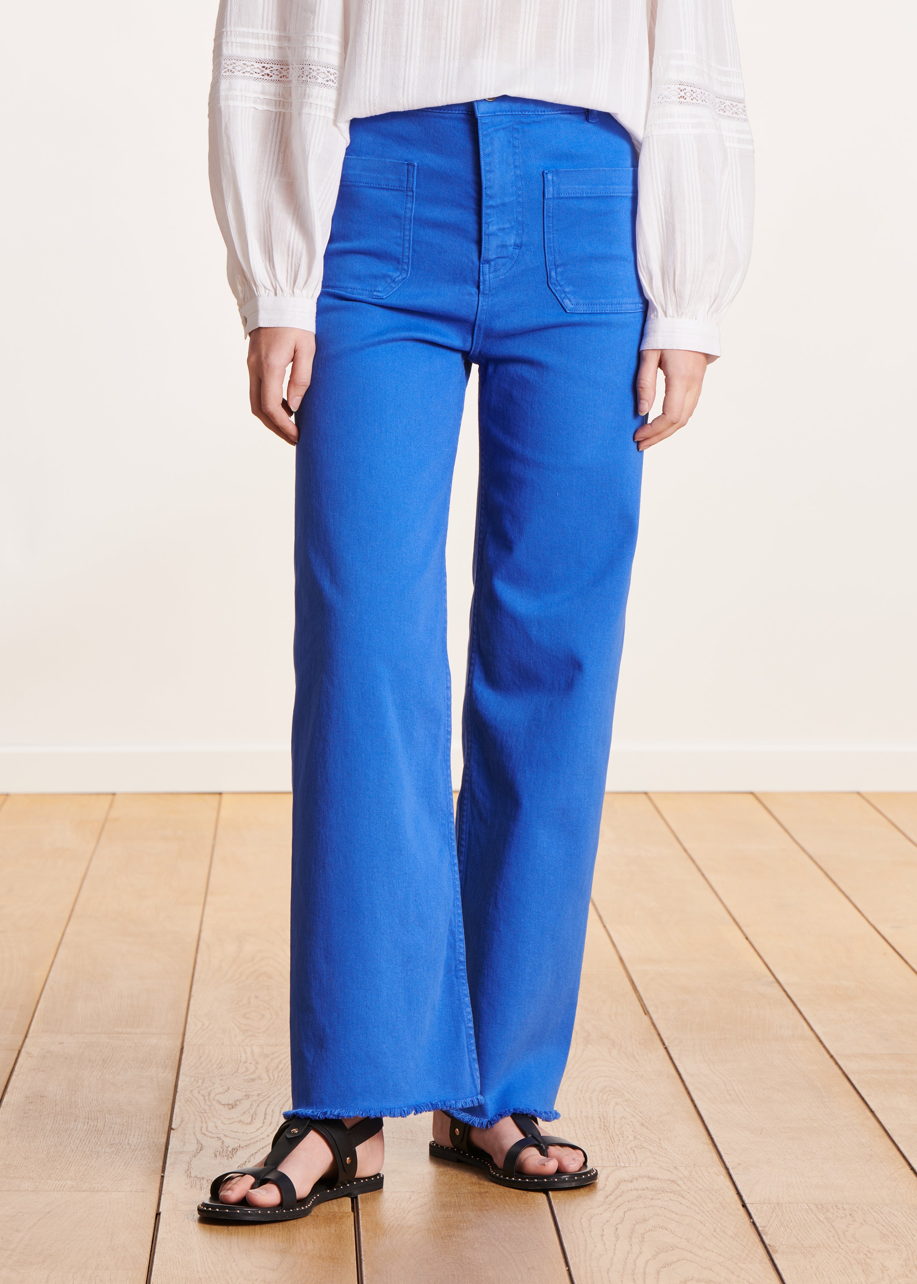 Jean flare bleu roi taille haute en coton biologique