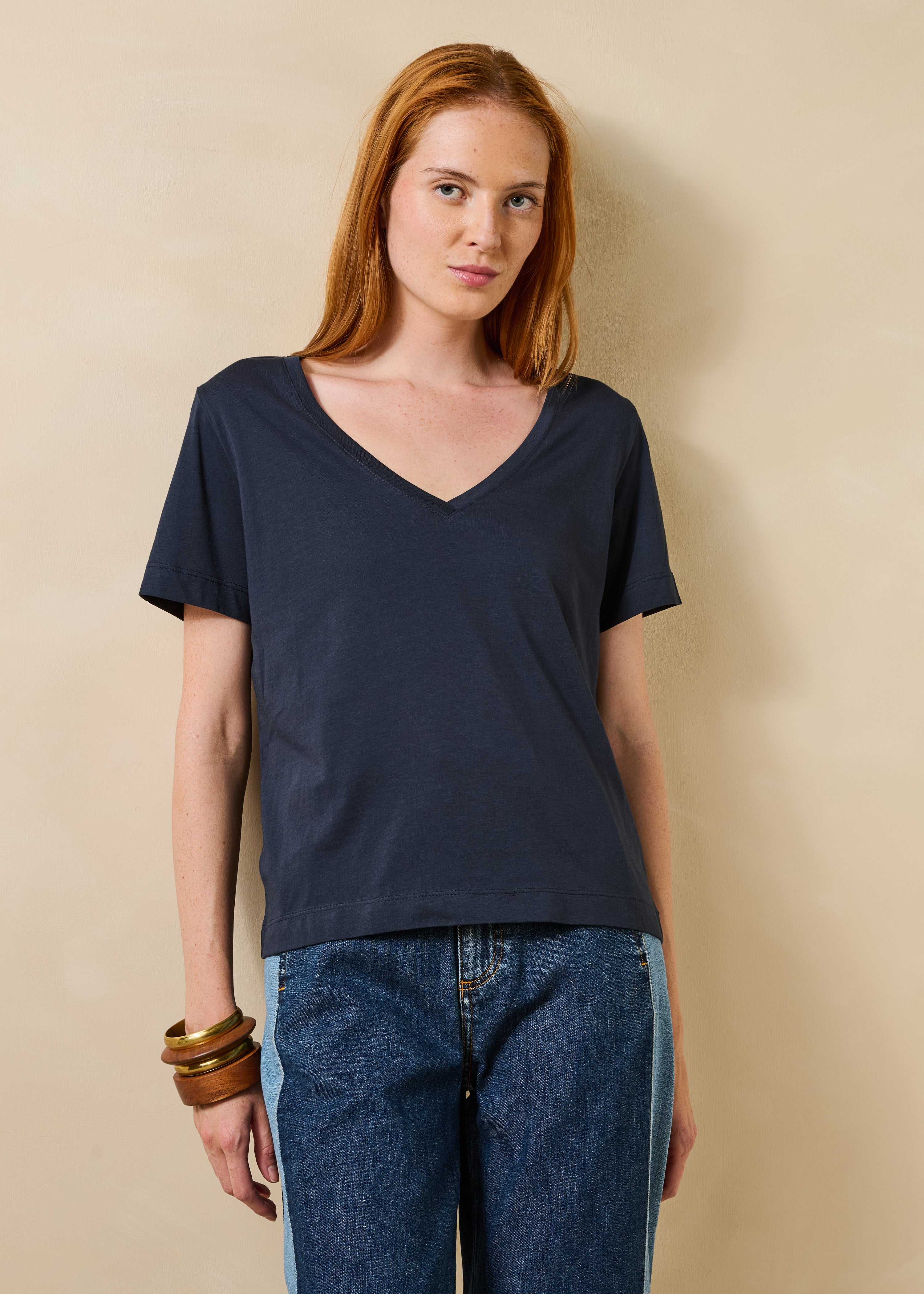 T-shirt oversize azul-marinho escuro mangas curtas