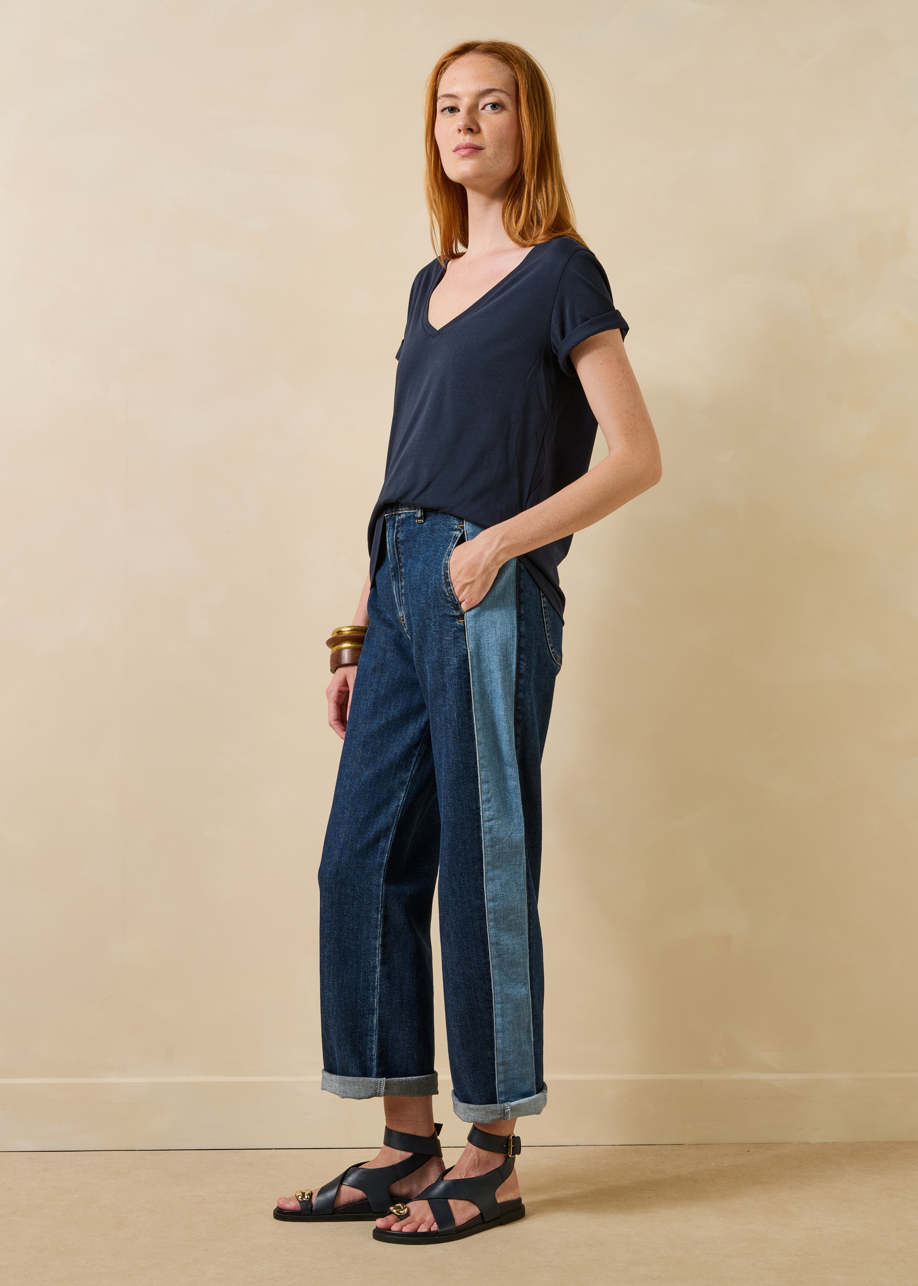 T-shirt oversize azul-marinho escuro mangas curtas