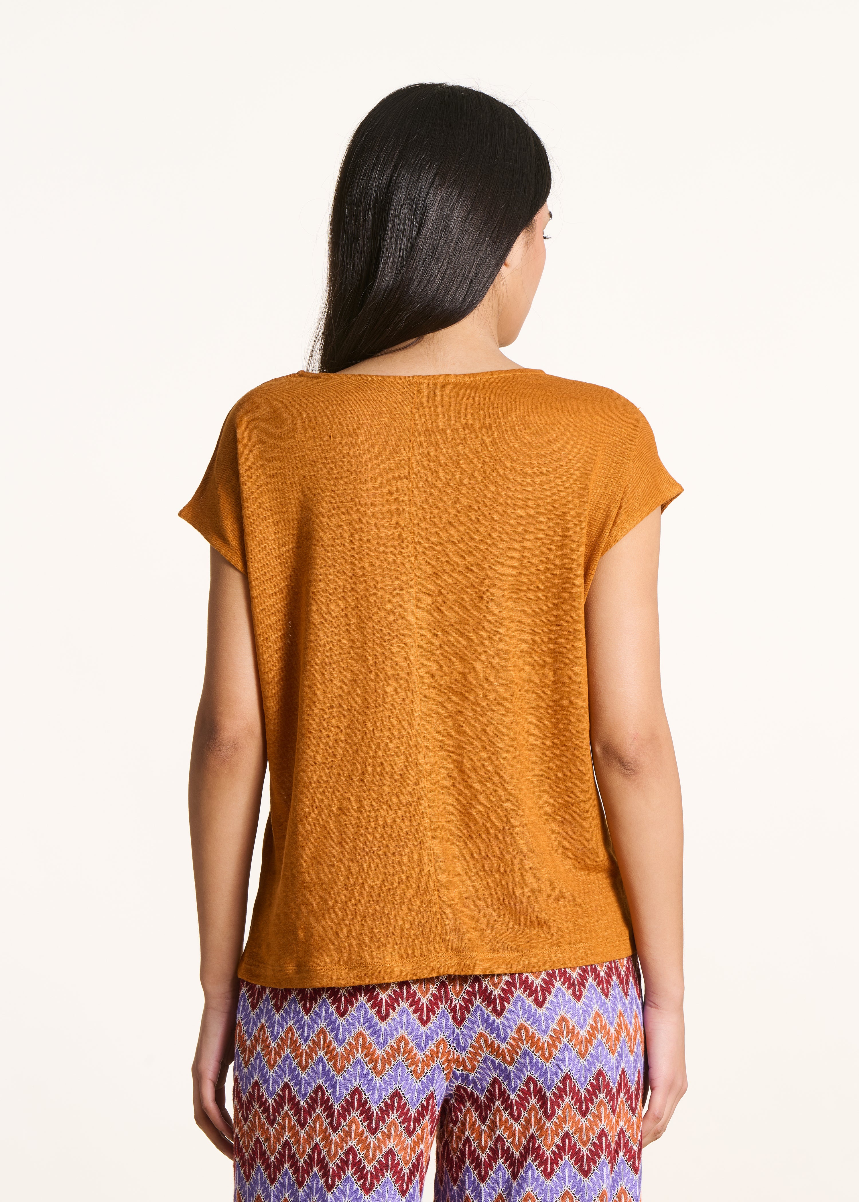 T-shirt droit ocre en jersey lin