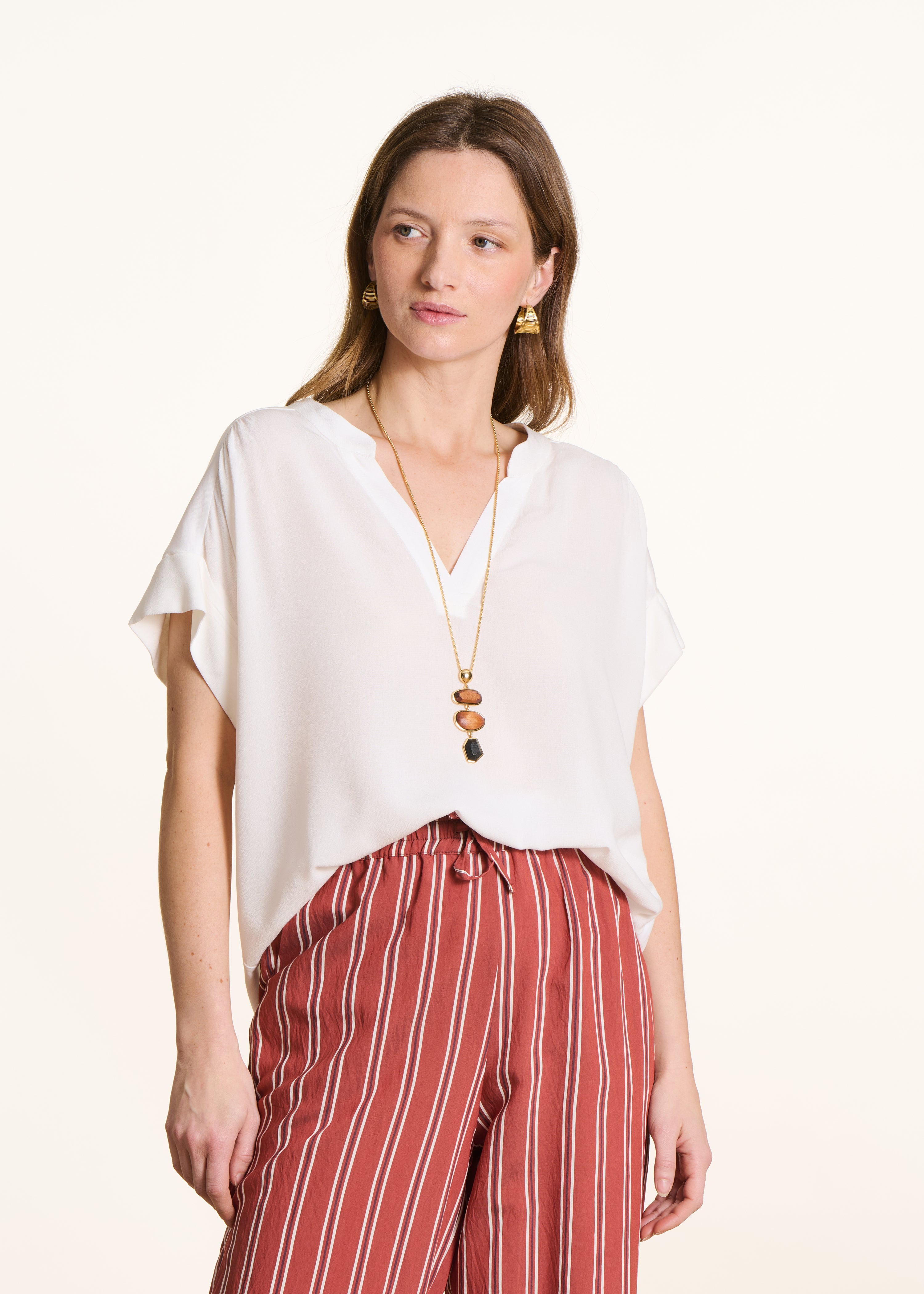 T-shirt bi-matière écru manches courtes