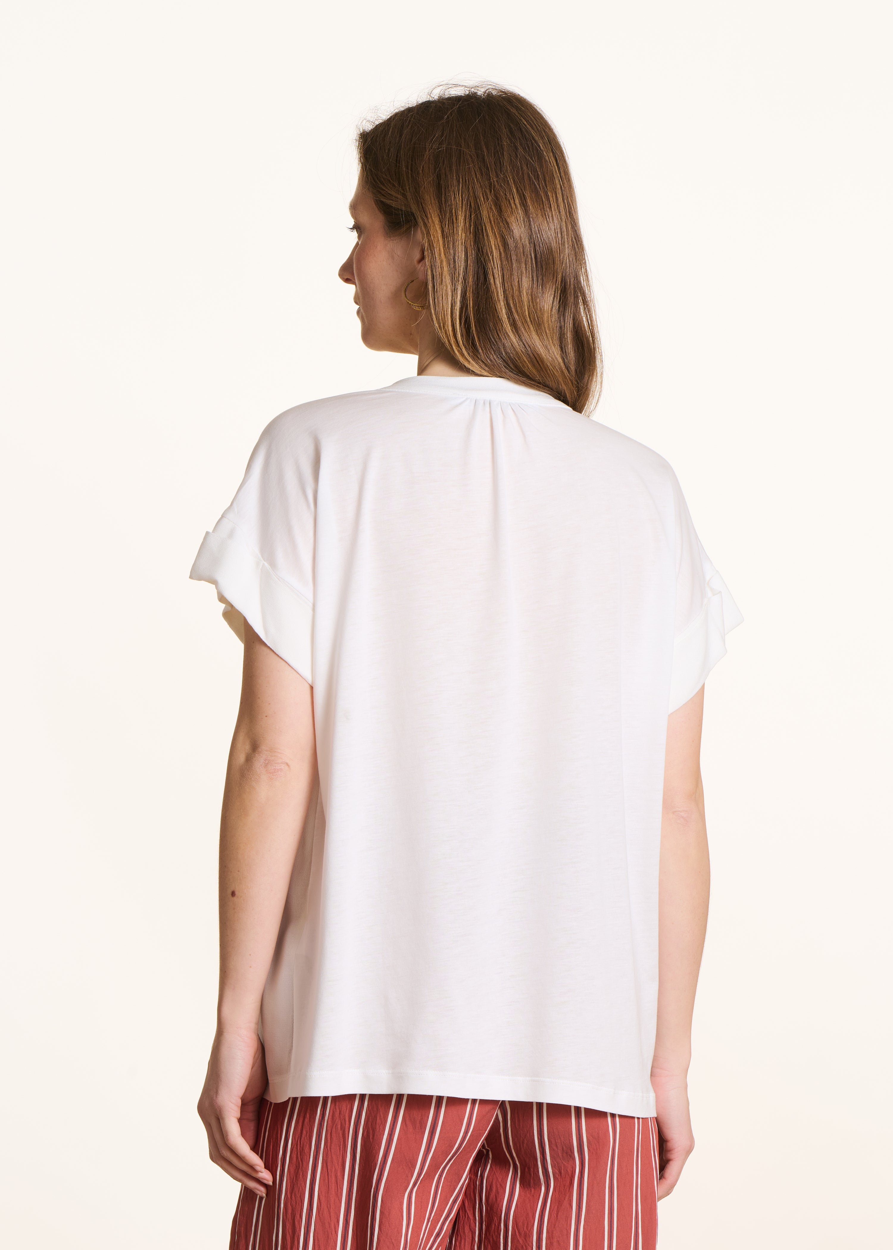T-shirt bi-matière écru manches courtes