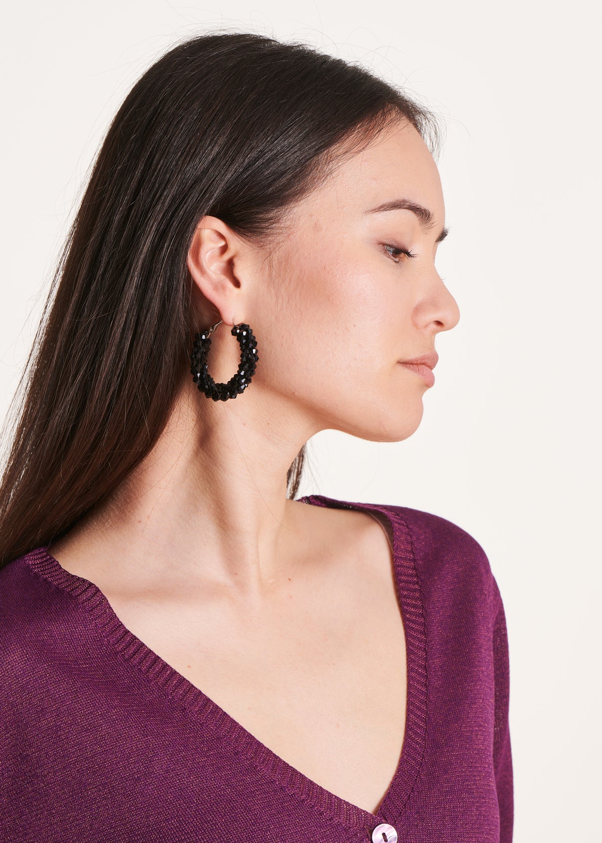 Boucles d'oreilles créoles perles noires