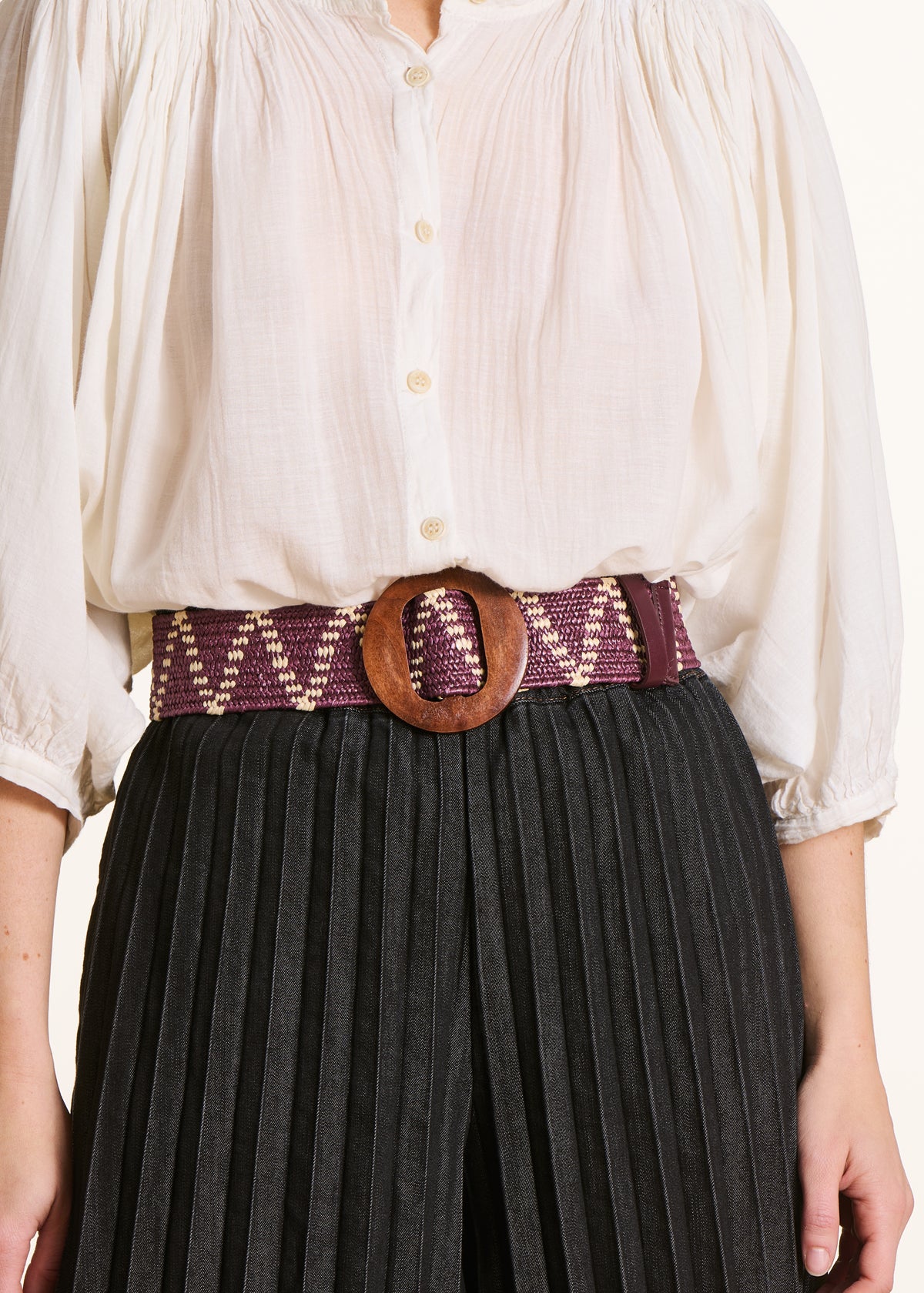 Ceinture élastique violette boucle en bois