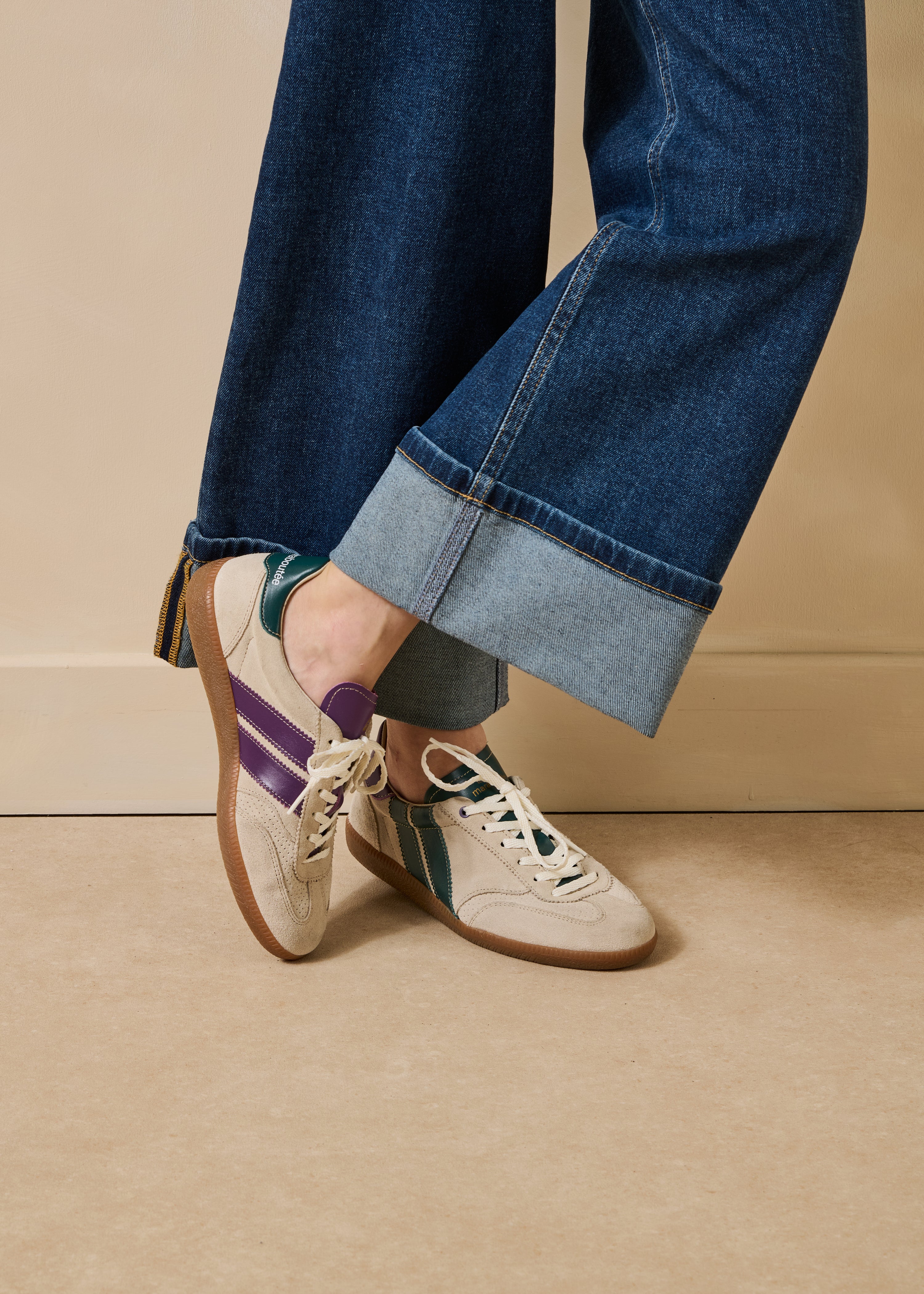Beige Asymmetric Leather Sneakers