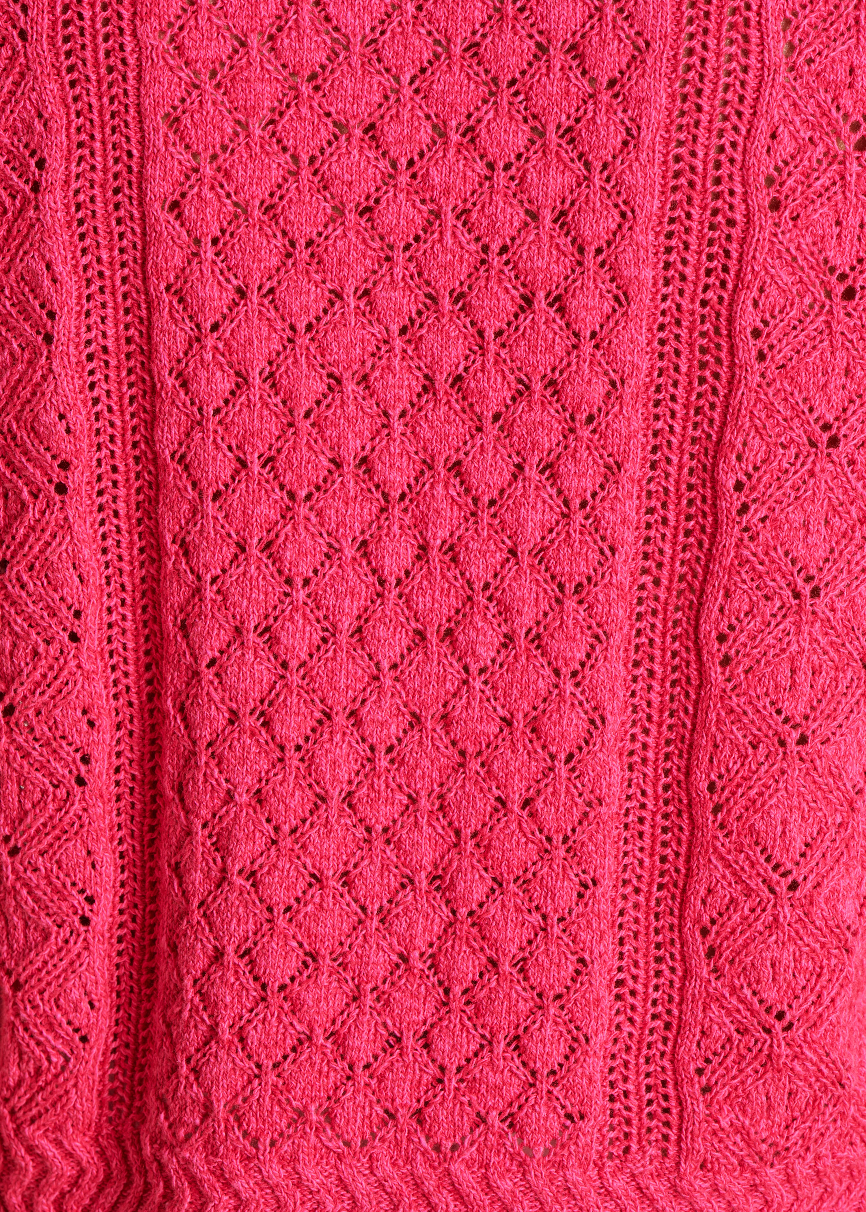 Fuchsia-pinkfarbene Strickjacke mit Rundhalsausschnitt aus melierter Maschenware