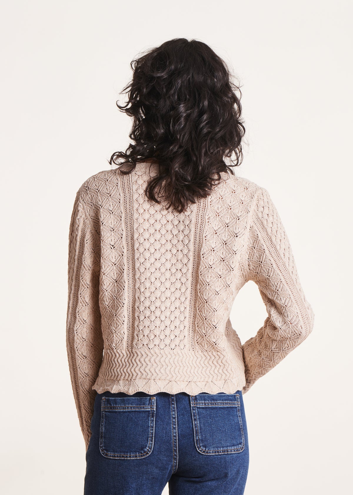 Gilet beige à col rond en maille chinée