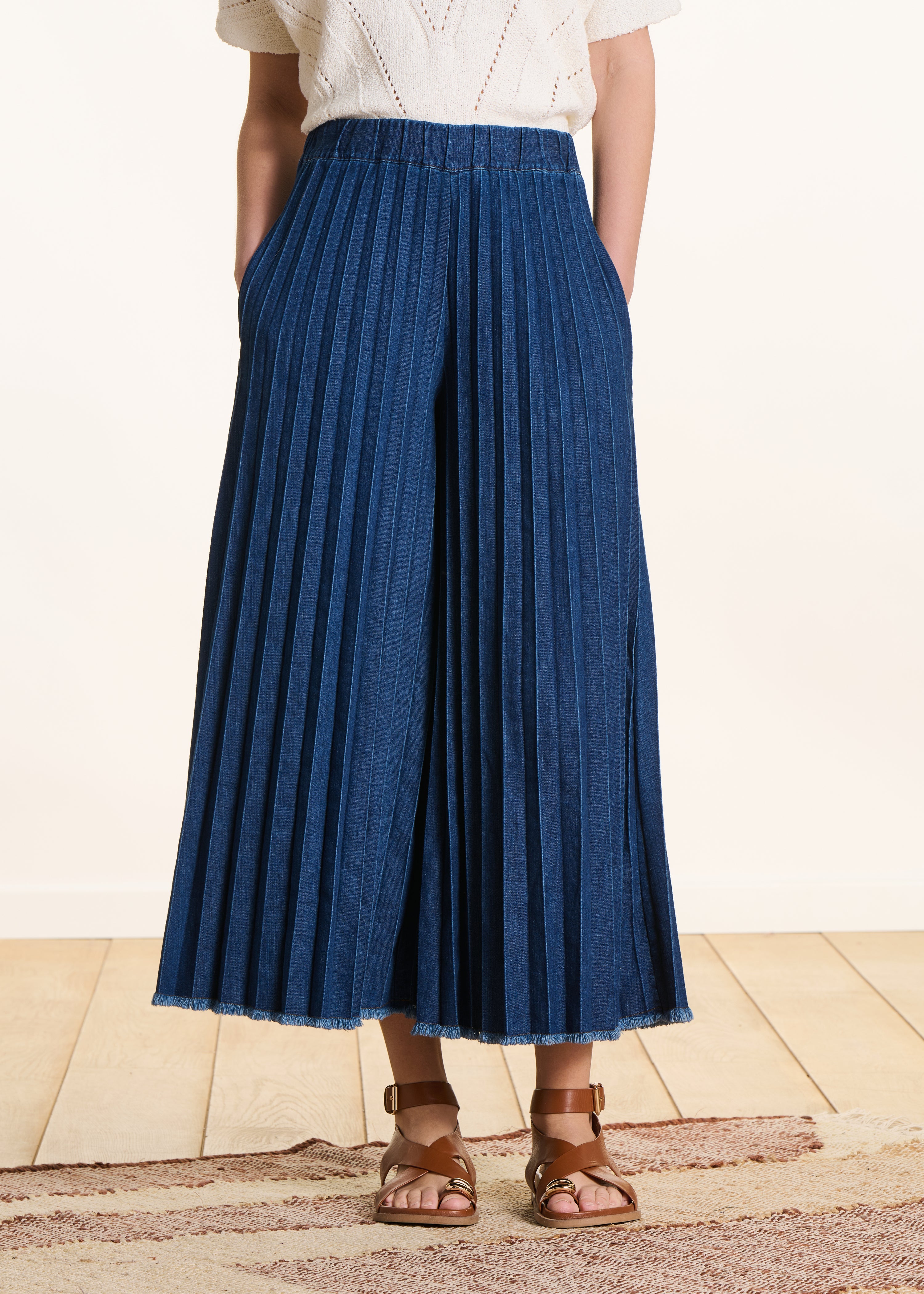 Pantalone gonna culotte in jeans con vita elasticizzata
