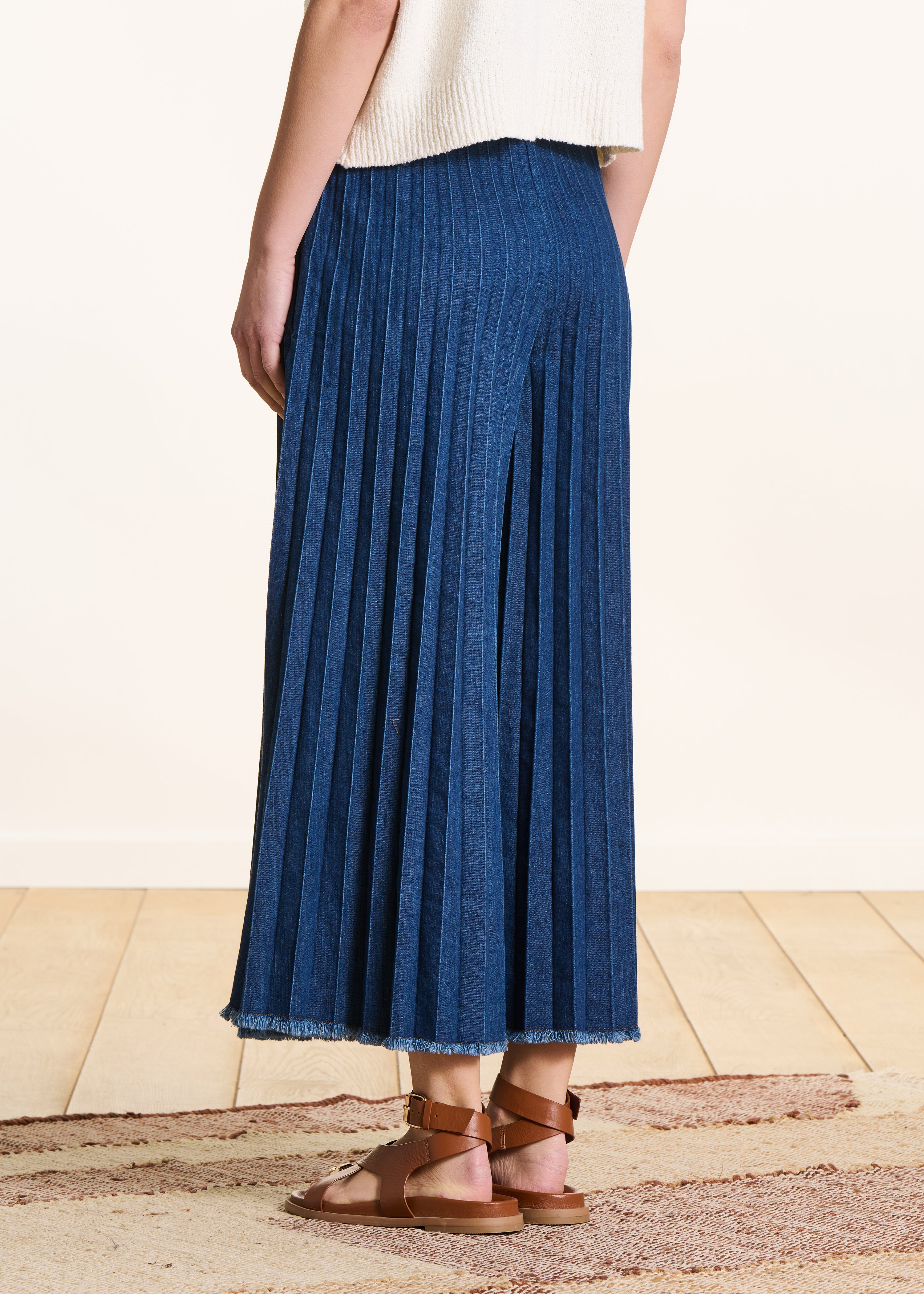 Pantalone gonna culotte in jeans con vita elasticizzata