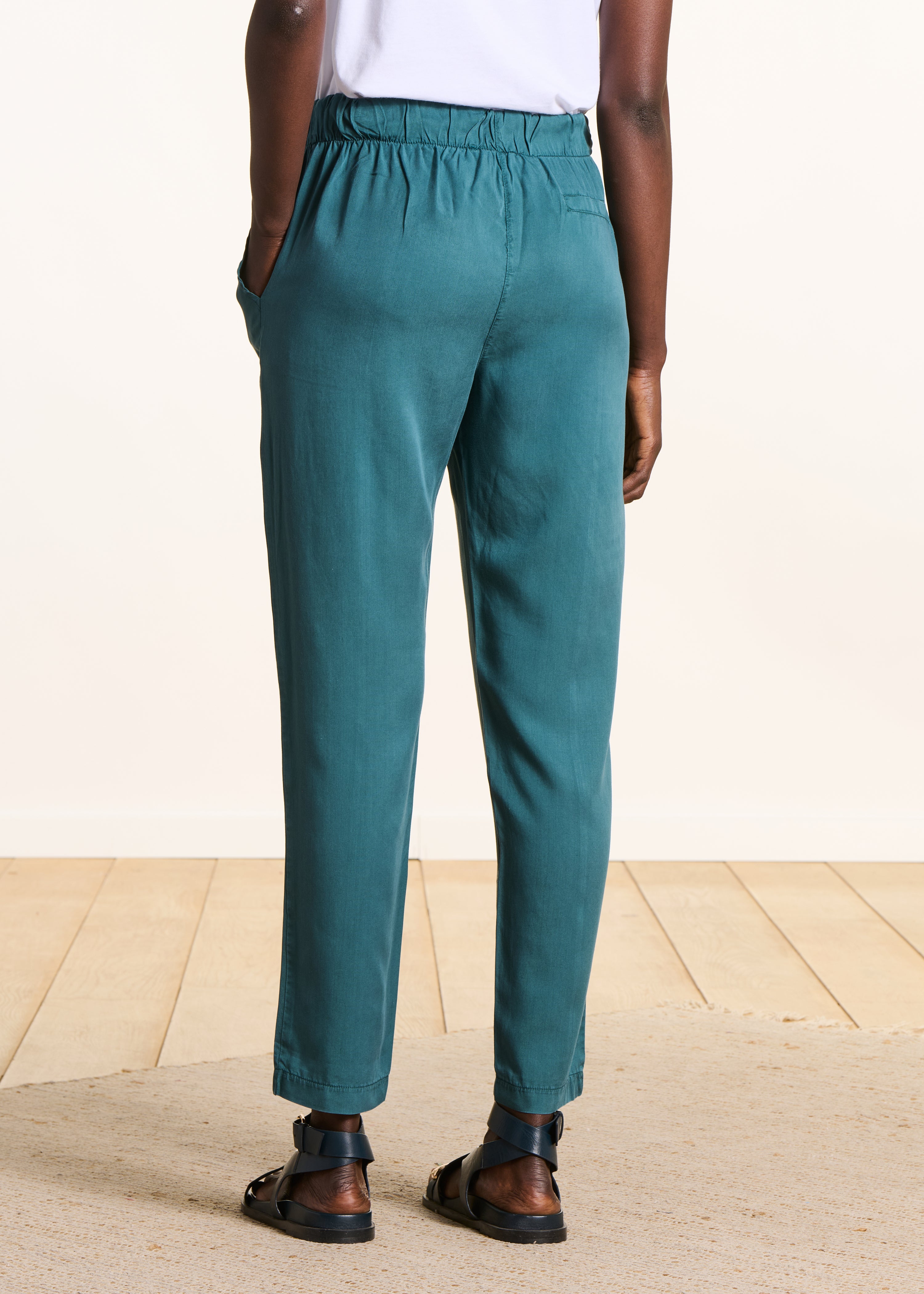 Petrol blue flowing trousers in lyocell with elasticated waist