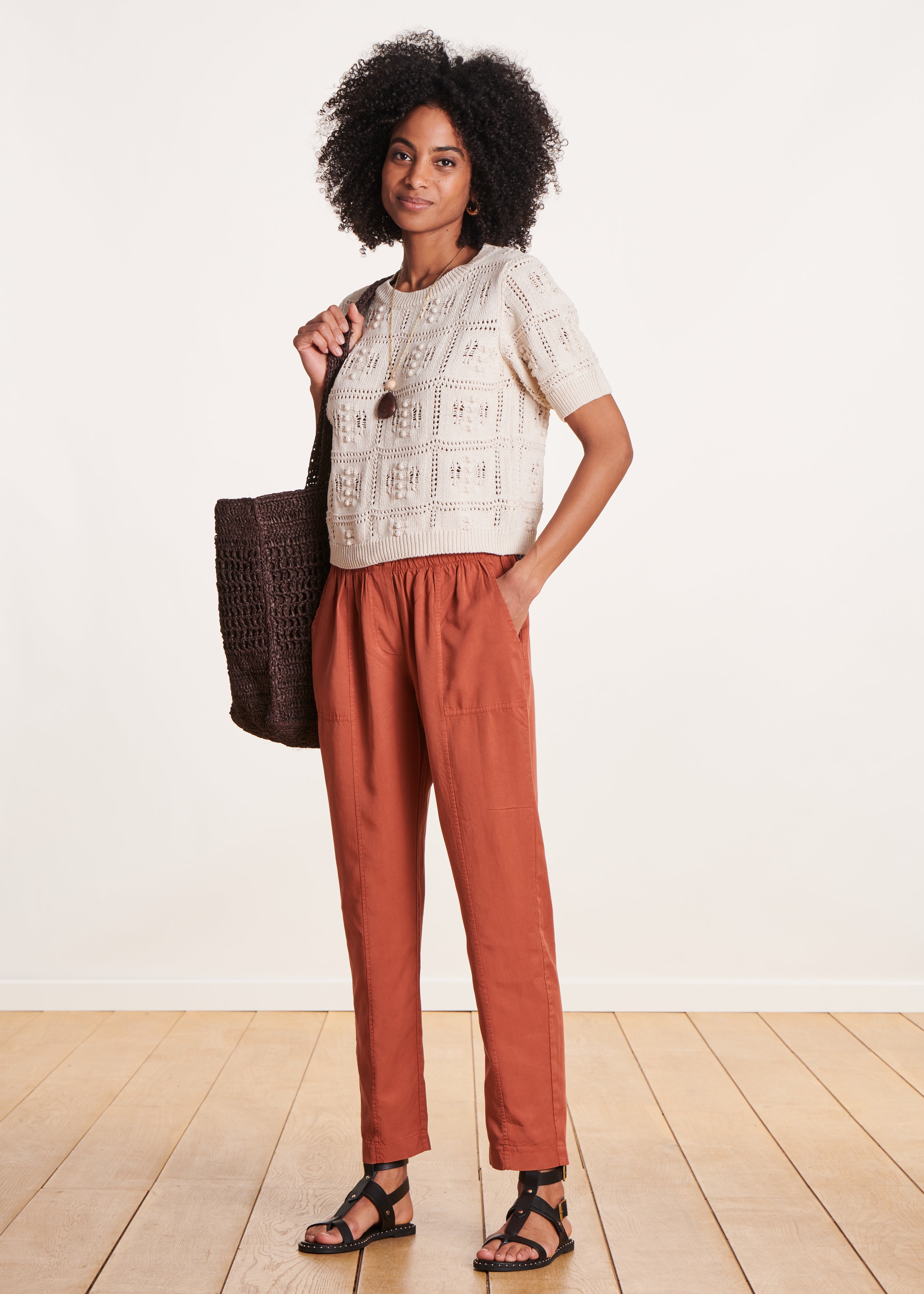 Pantalon fluide corail en lyocell