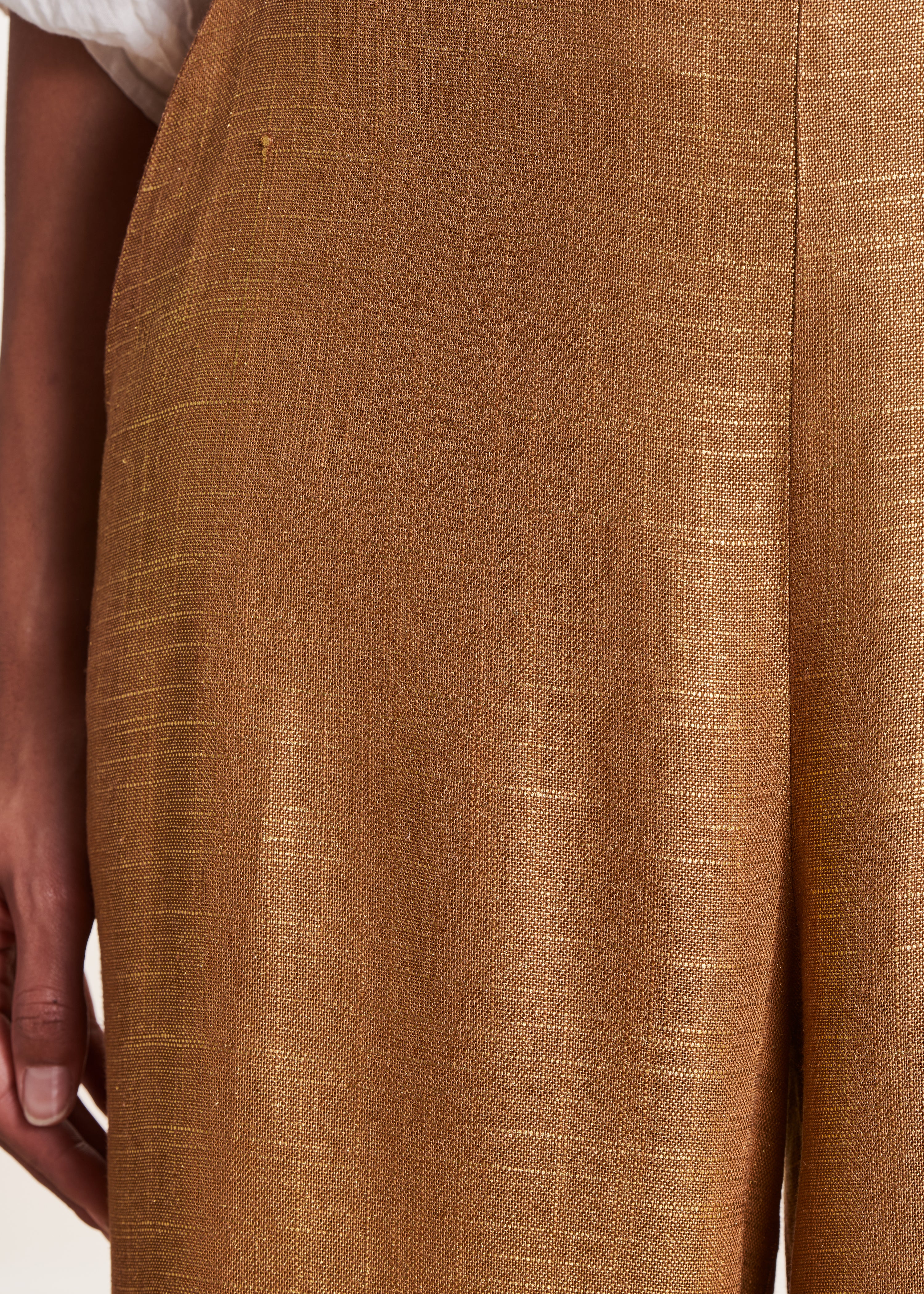Pantalon bronze en lin foiled taille haute