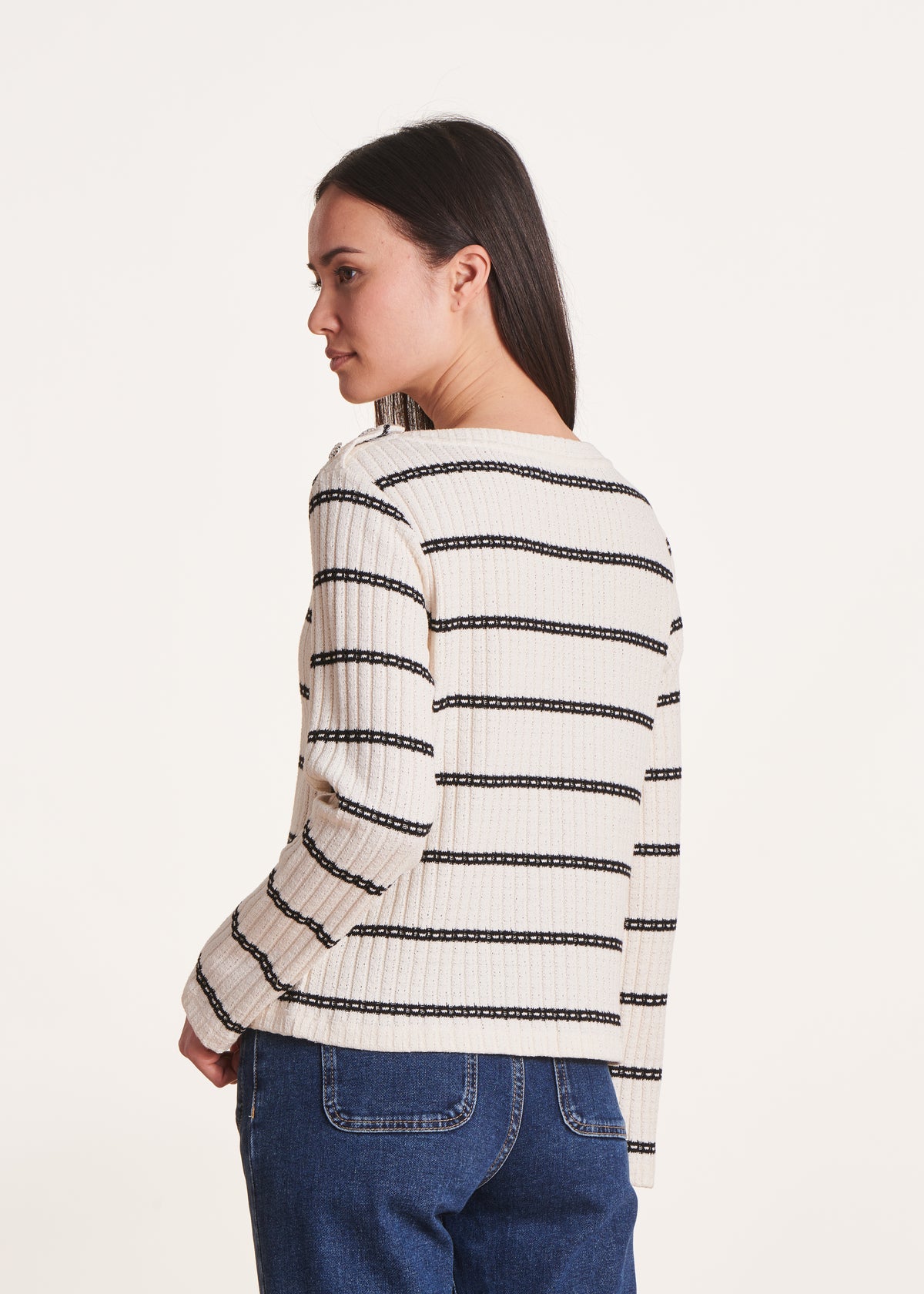 Ecru sailor jumper in organic cotton with jewel buttons