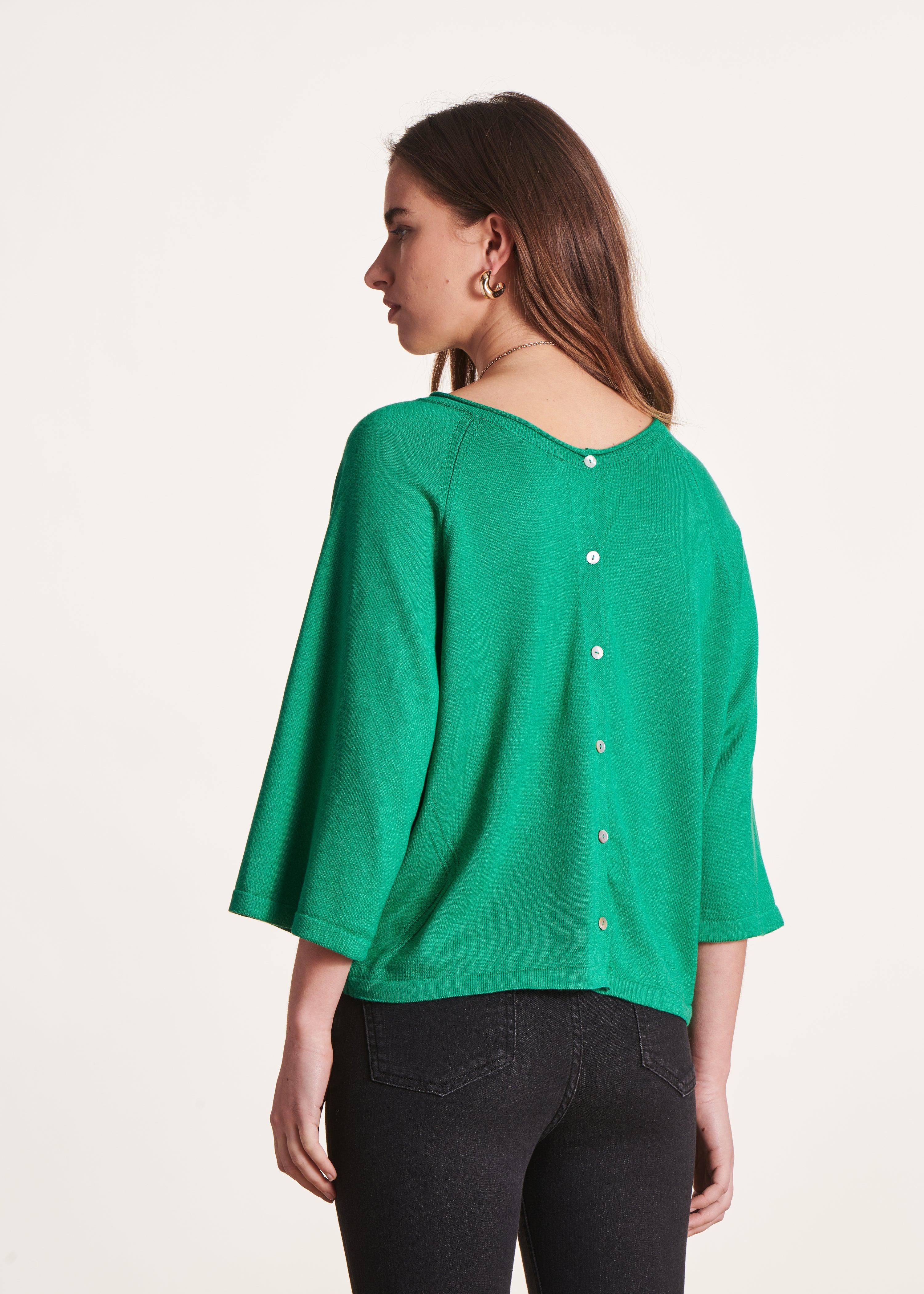 Grüner Oversize-Pullover mit 3/4-Ärmeln