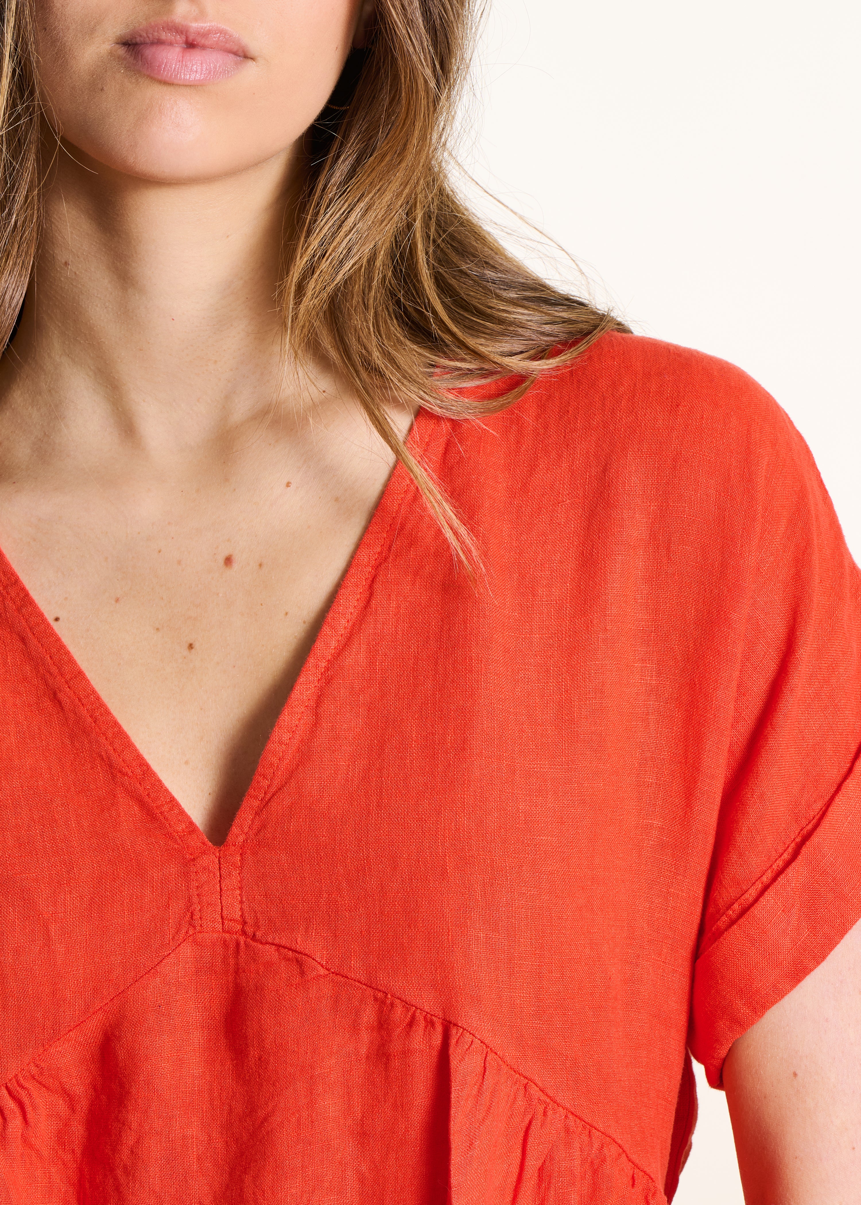 Robe longue ample en lin manches courtes