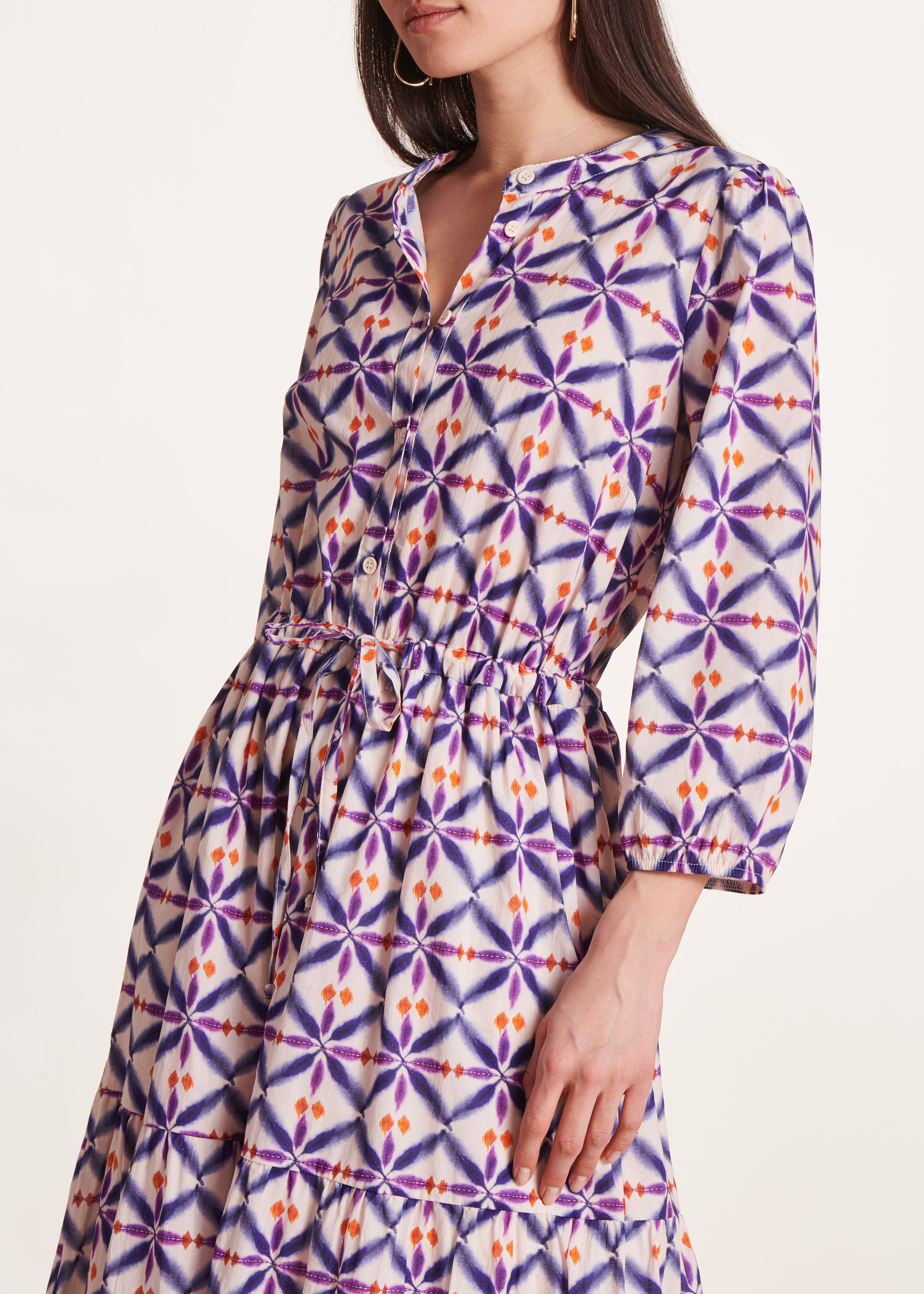 Robe longue en voile de coton à imprimé violet