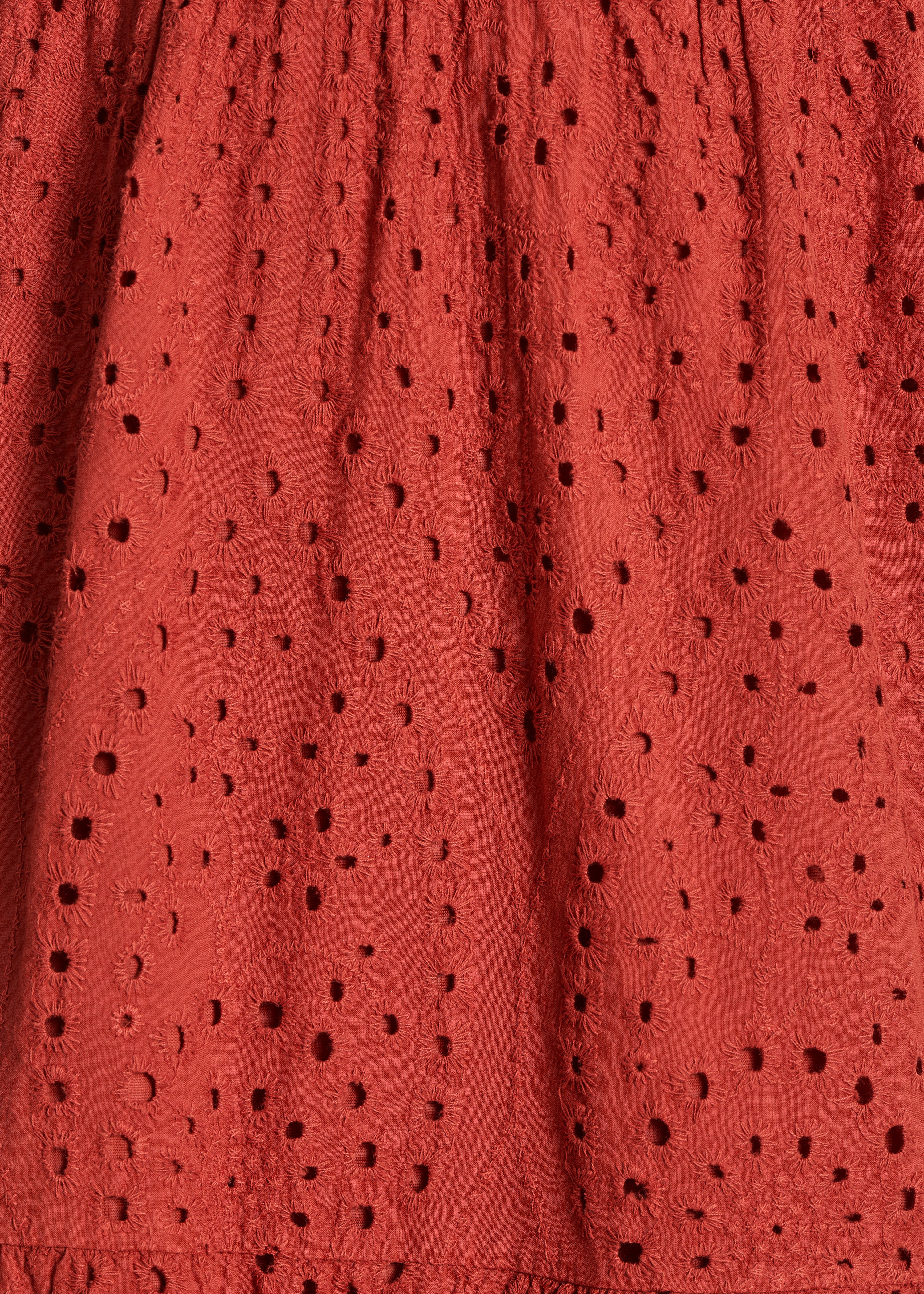 Robe longue terracotta en broderie anglaise manches courtes