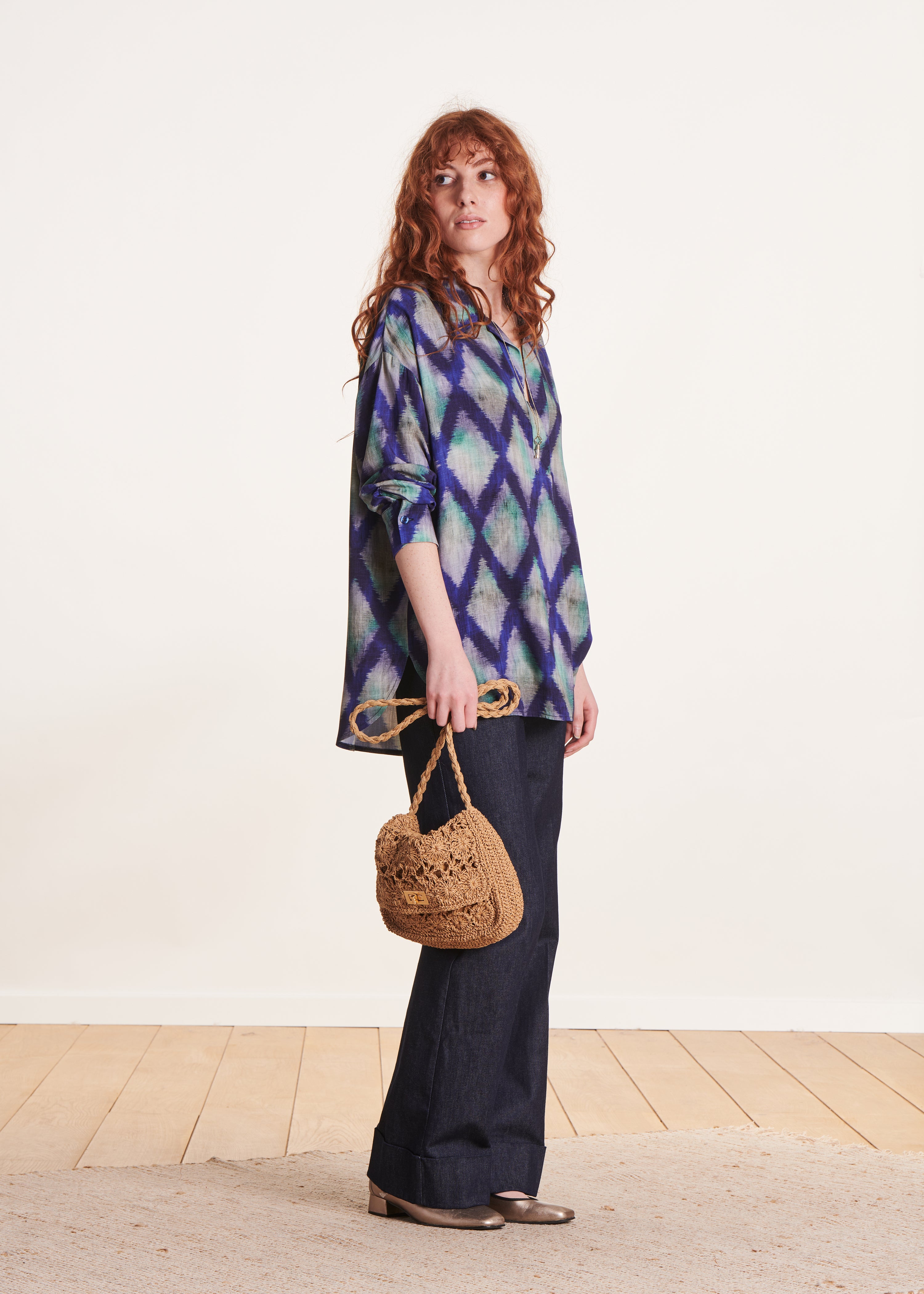Top oversize bleu à imprimé
