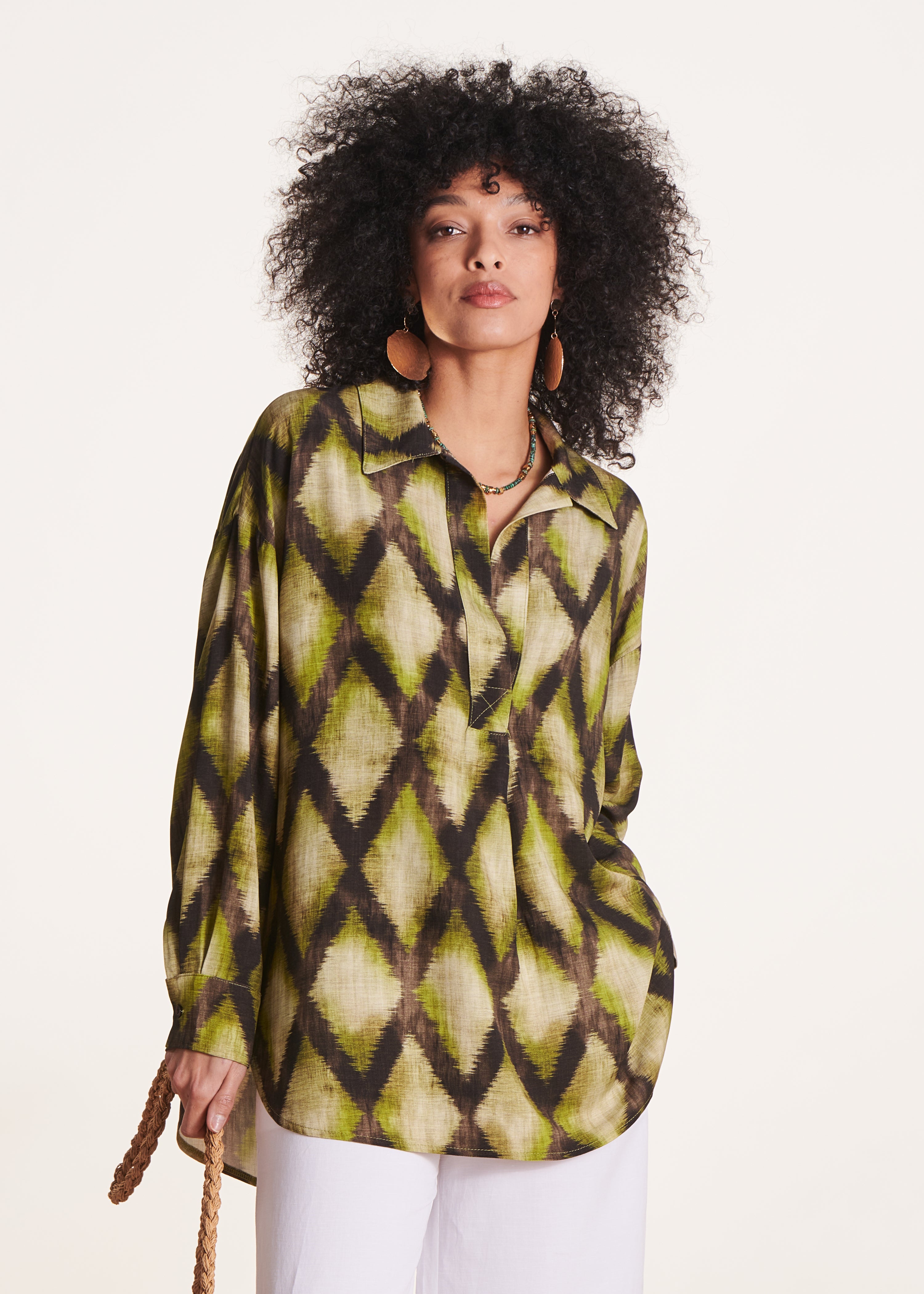 Top oversize kaki à imprimé