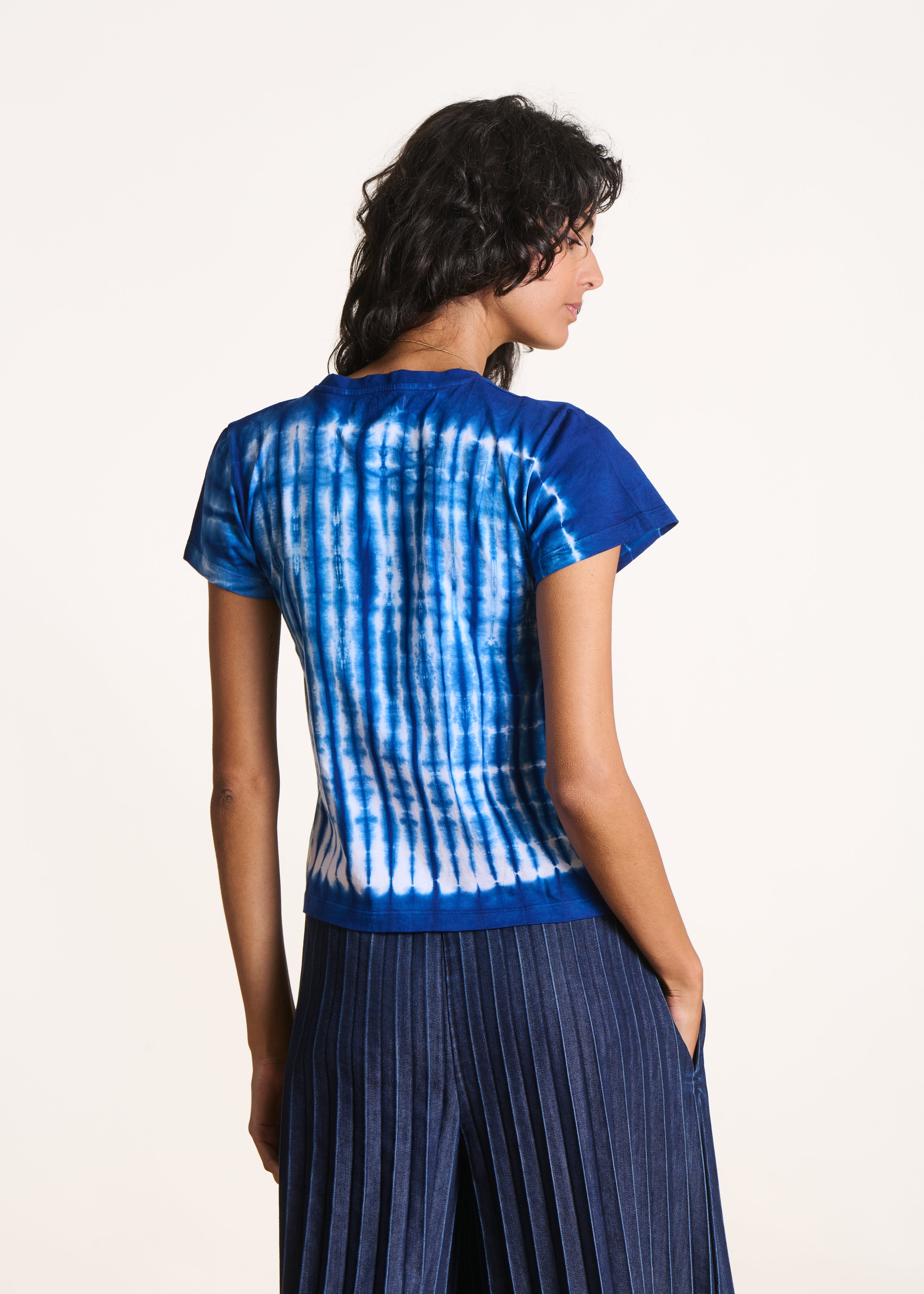 T-shirt bleu manches courtes en coton à imprimé tie & dye