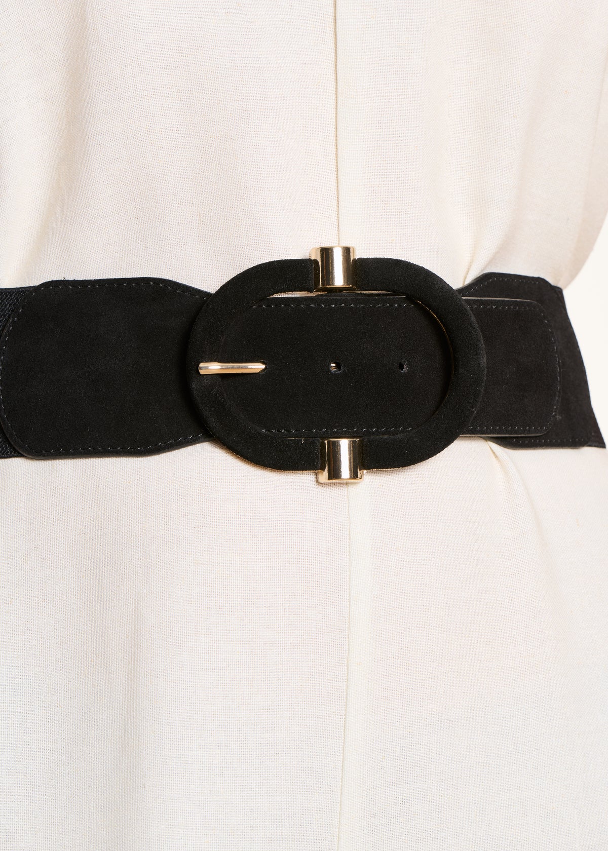 Ceinture large élastiquée noire boucle ovale