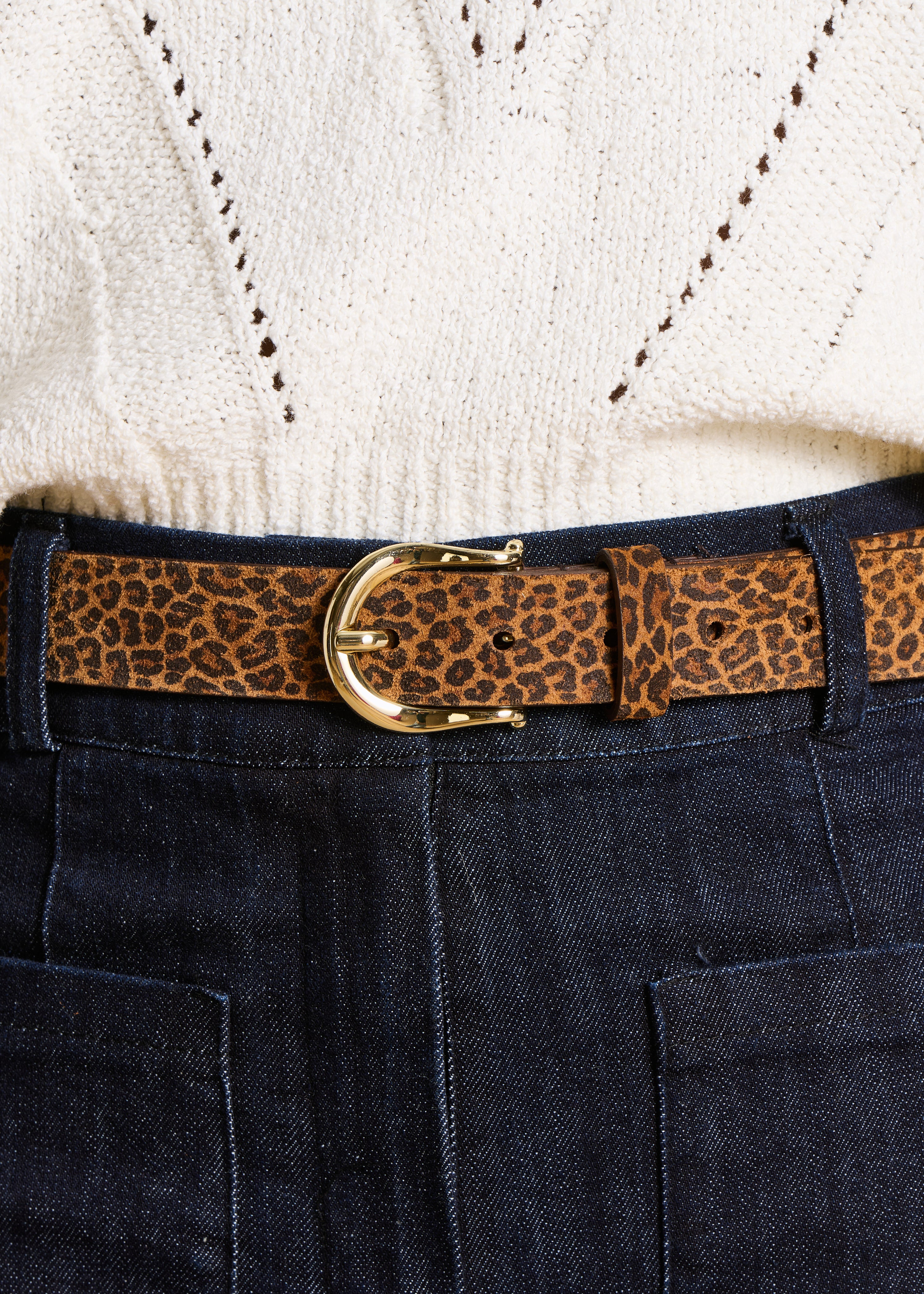 Brown leopard effect leather belt