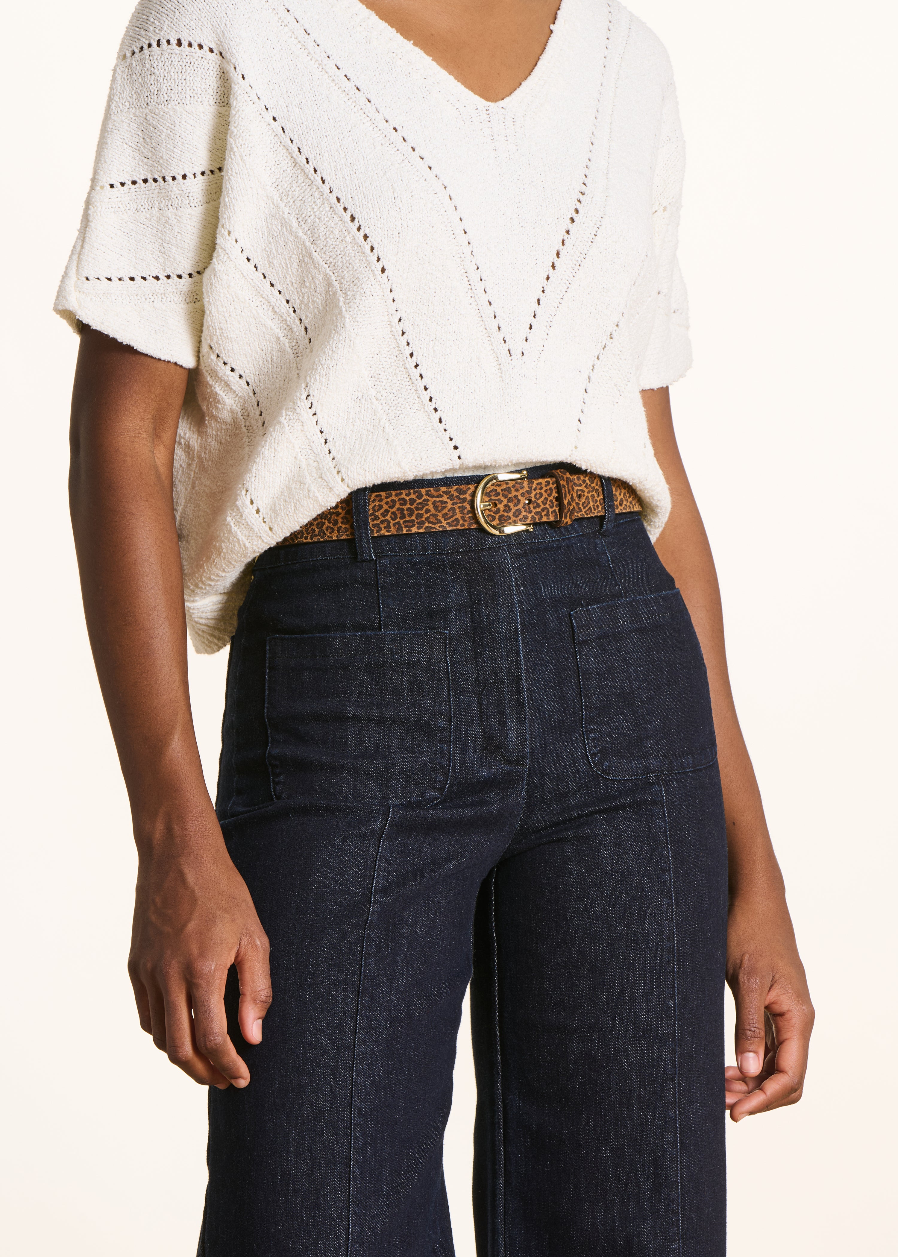 Brown leopard effect leather belt