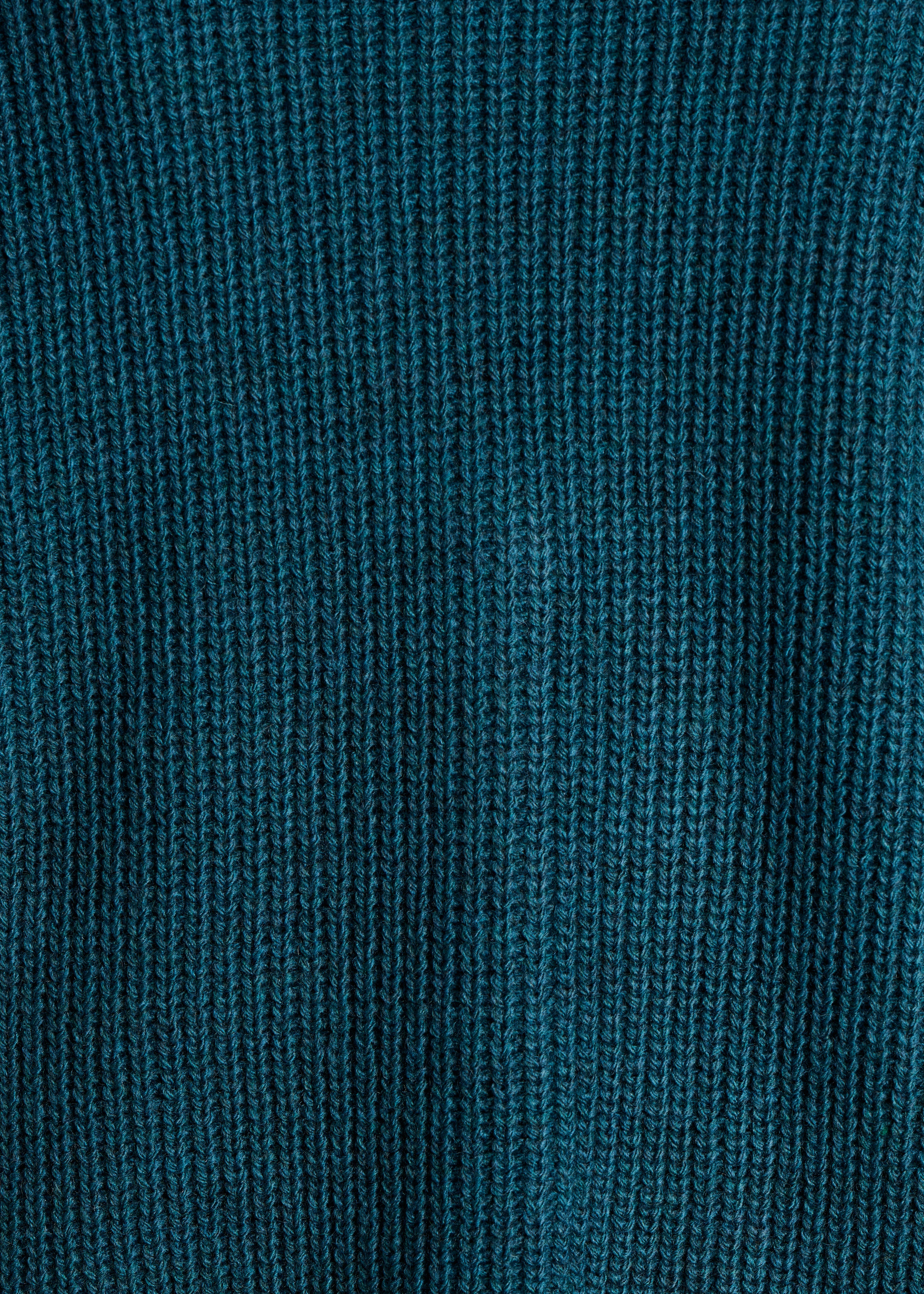Short petrol blue cardigan in beaded ribbing
