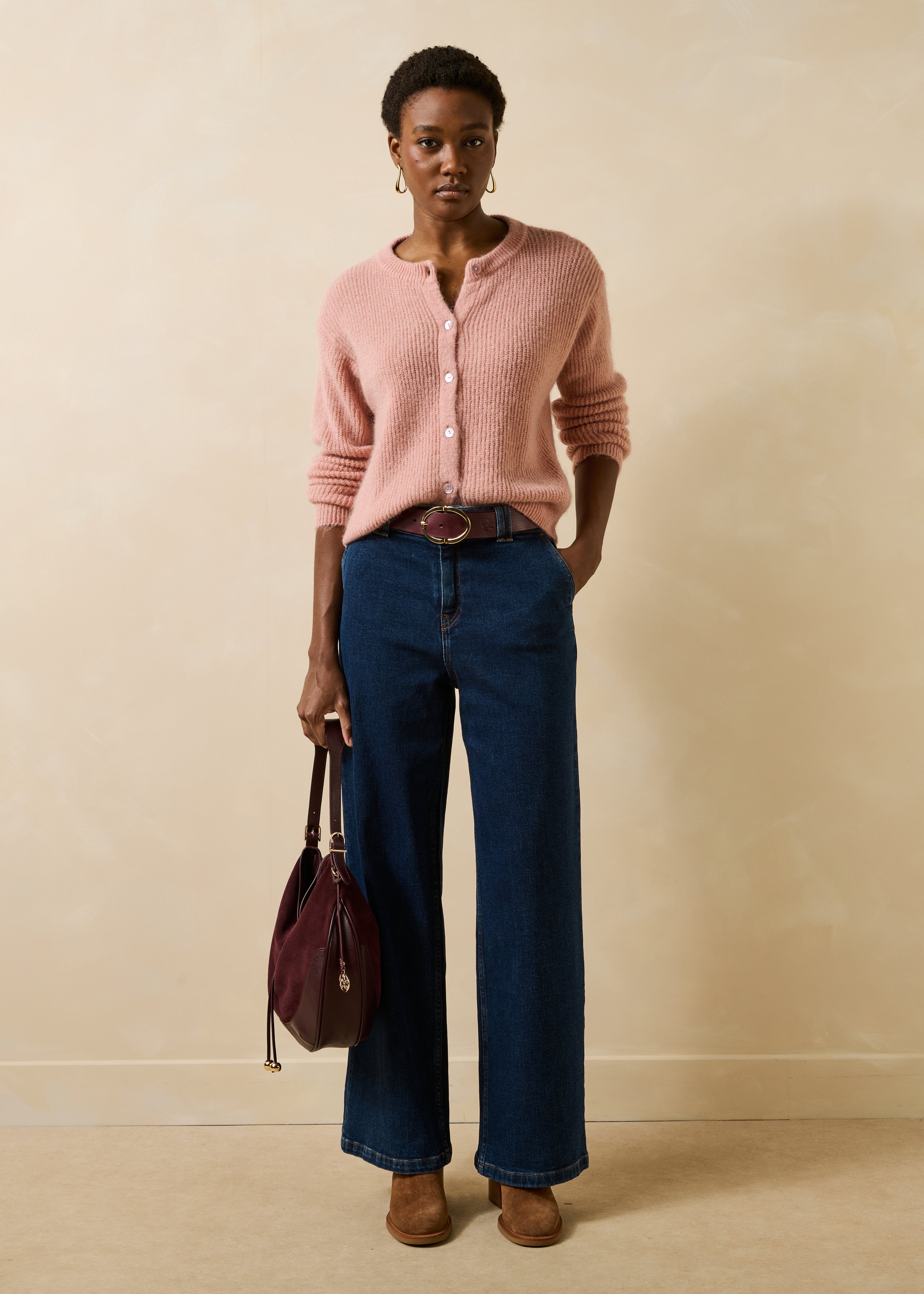 Gilet rosa pallido maniche lunghe collo tondo