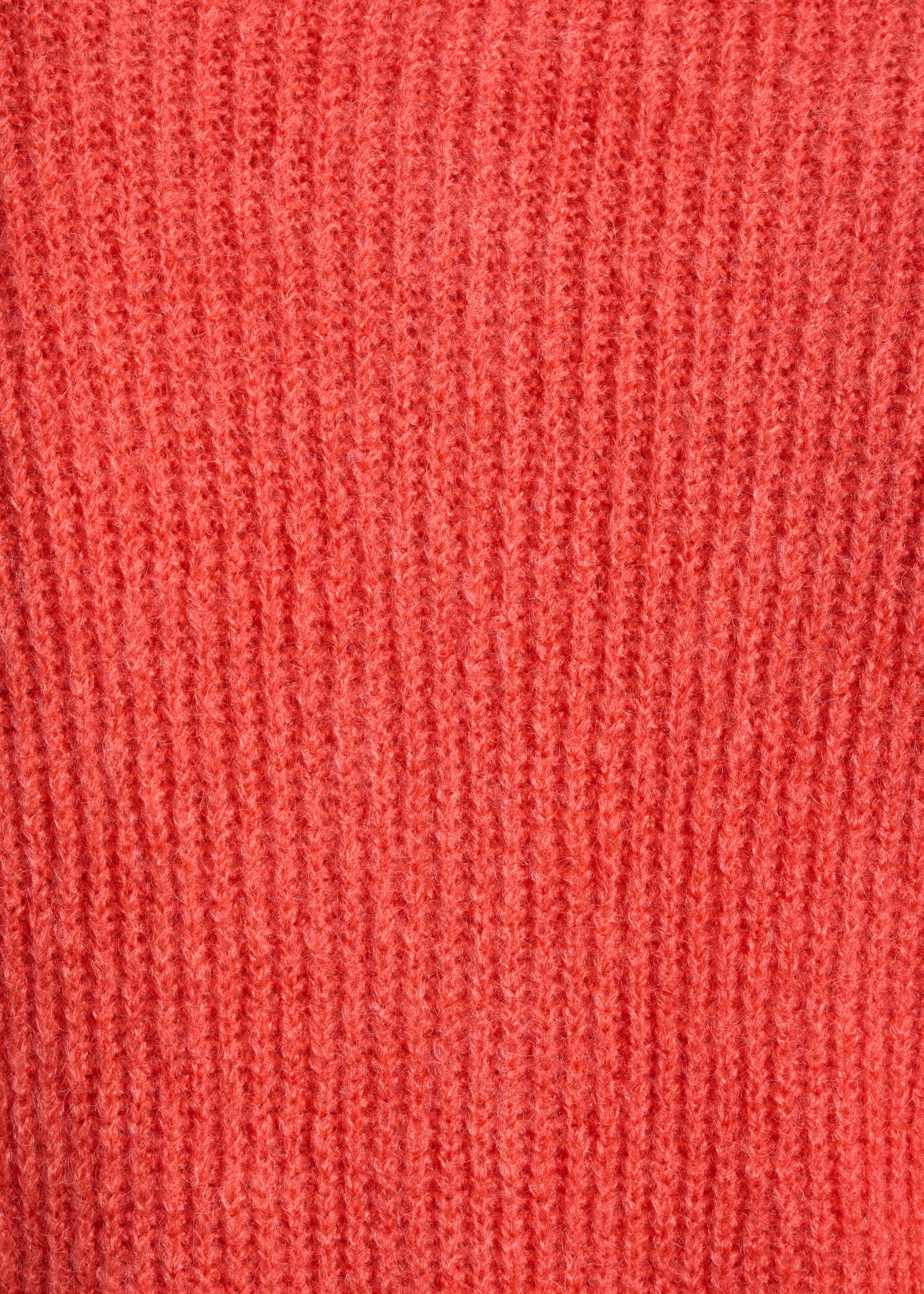 Coral ribbed knit cardigan with round neckline