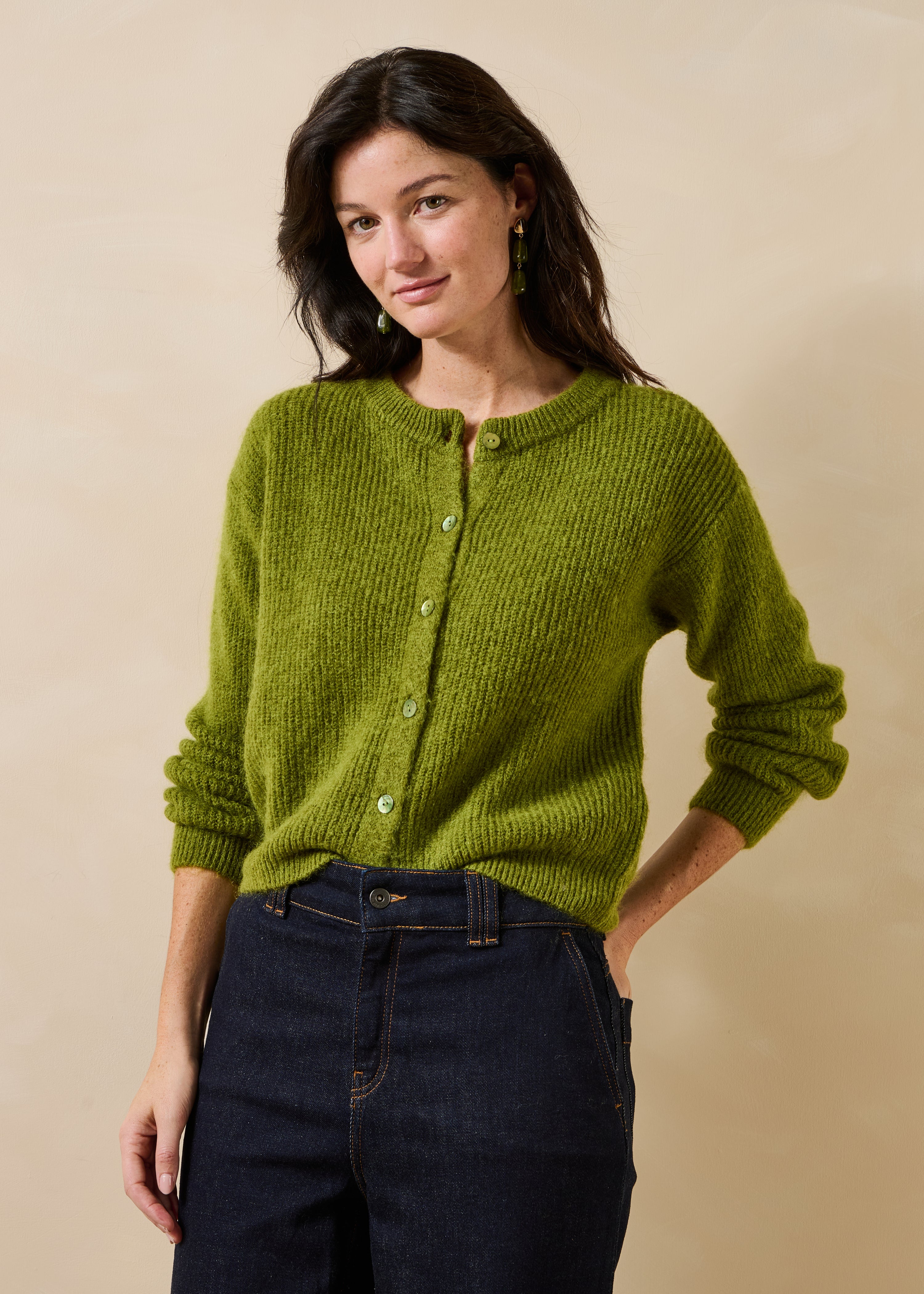 Gilet vert manches longues col rond