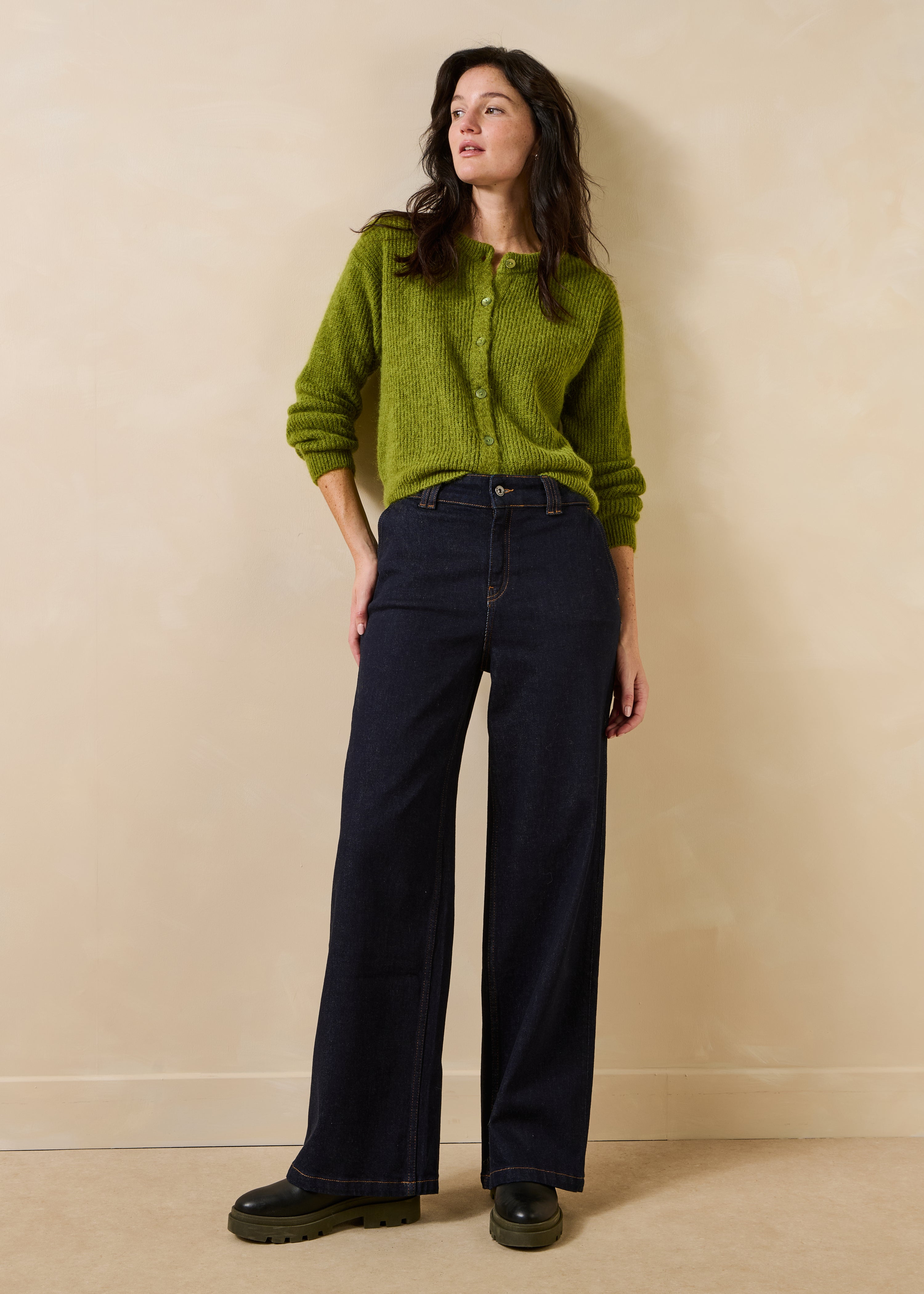 Gilet vert manches longues col rond