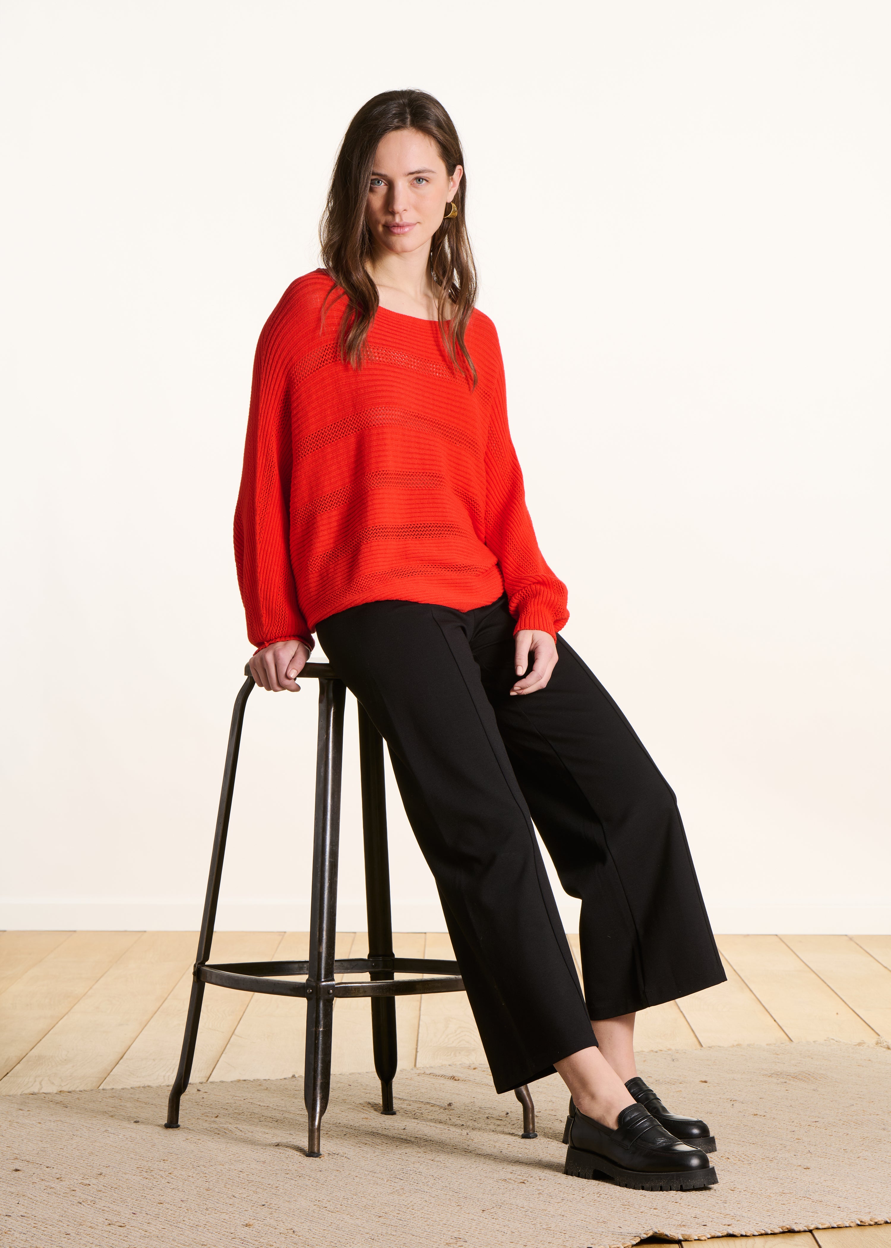 Pantalone cropped in jersey milano nero con vita elastica