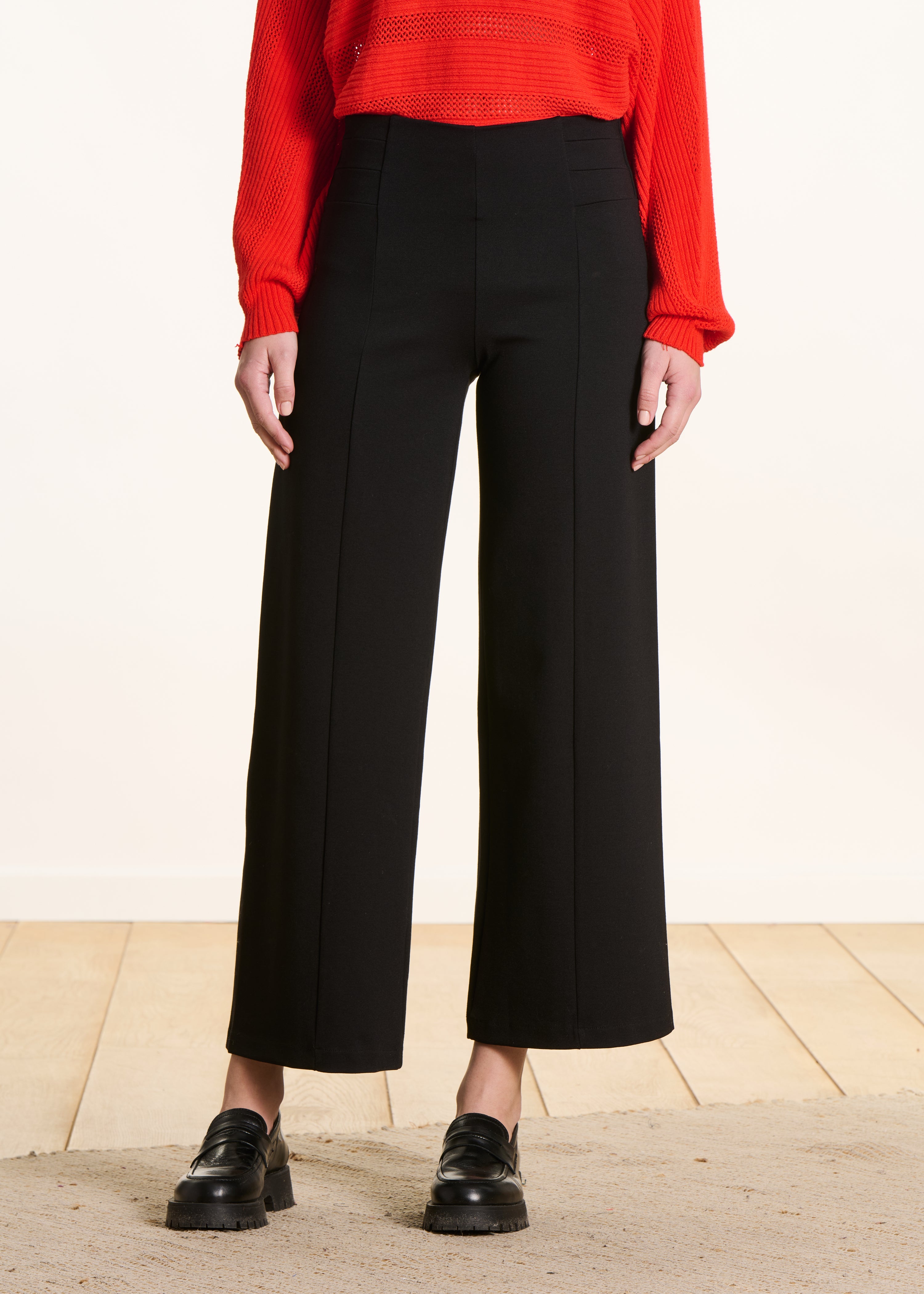 Pantalon cropped en jersey milano noir taille élastique